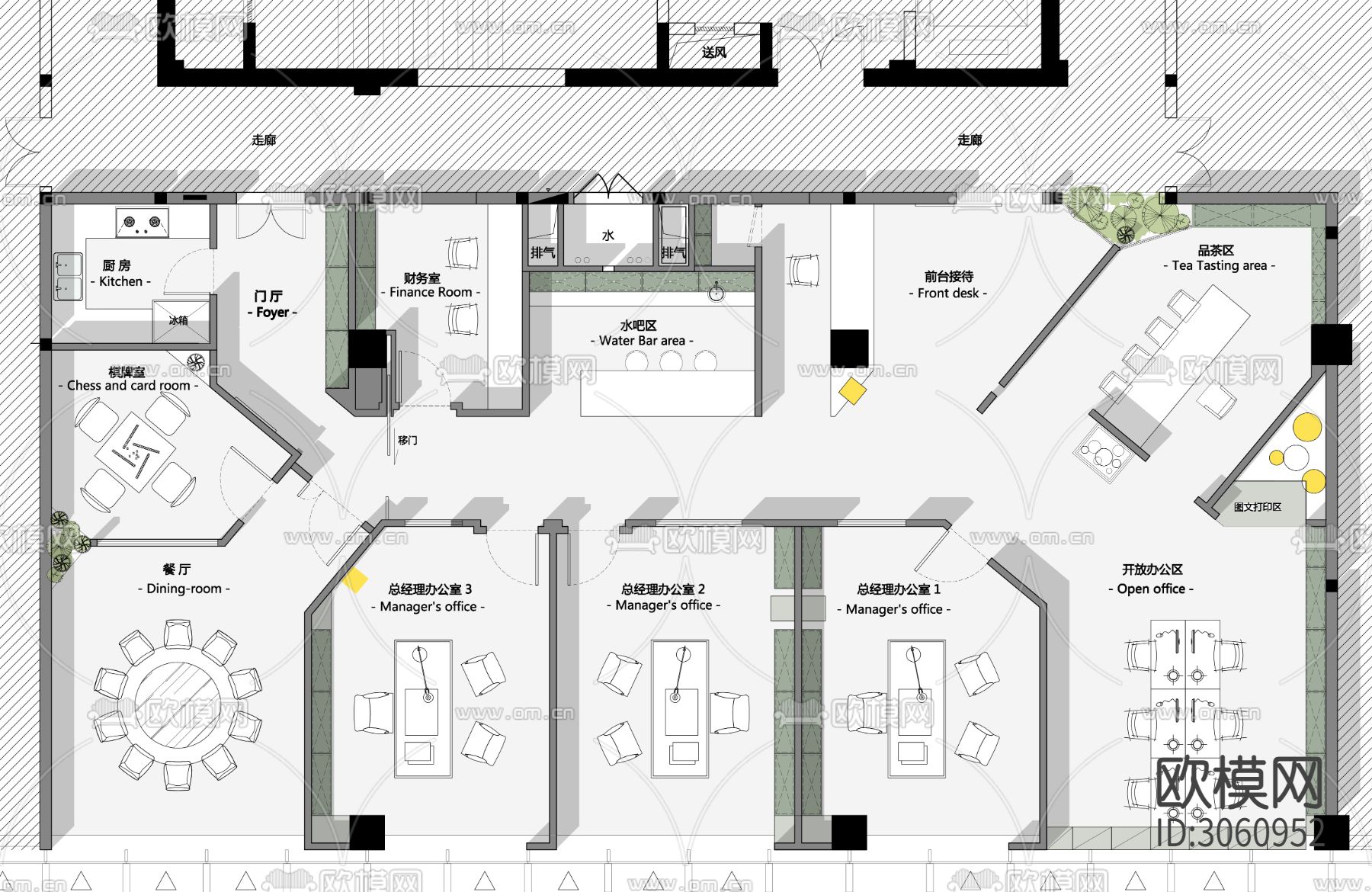 办公空间cad平面图下载（渲染图2）