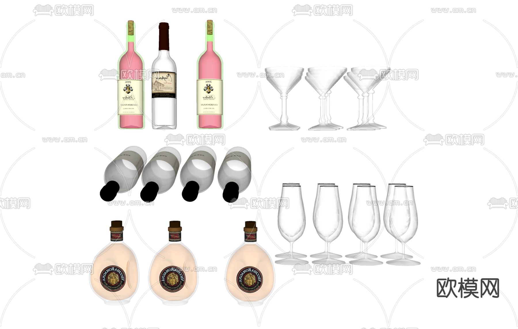 酒具 酒瓶 酒杯su模型下载（渲染图1）
