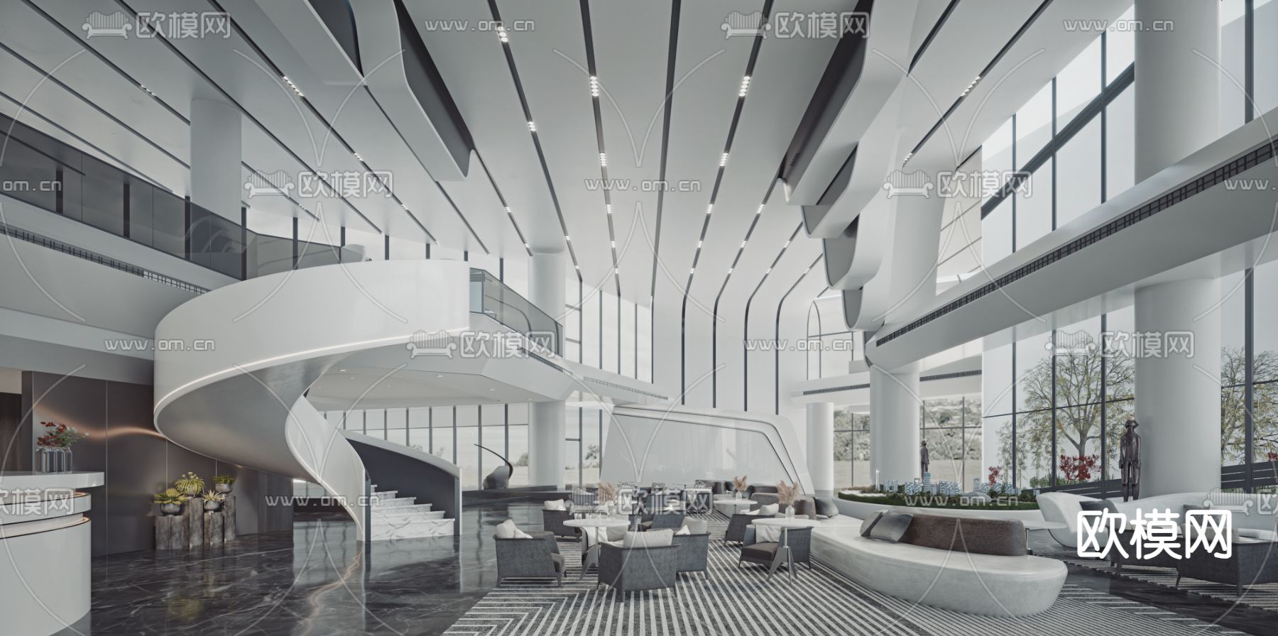 现代售楼处 洽谈区 售楼中心3d模型下载