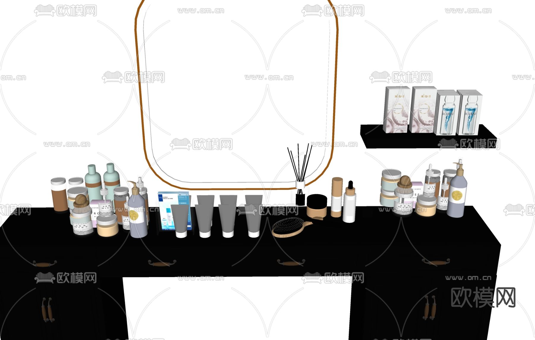 梳妆台 化妆用品 沐浴露 梳子su模型下载（渲染图1）