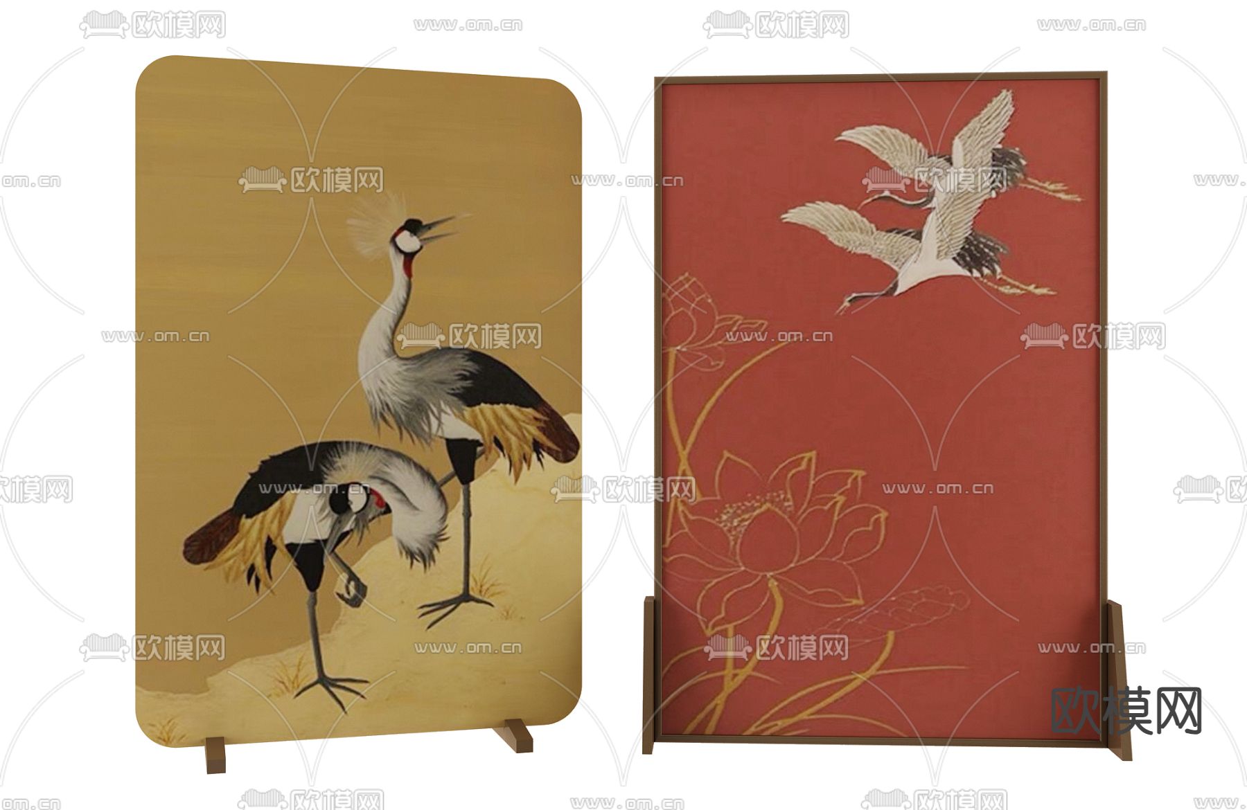 新中式屏风 字画隔断3d模型下载