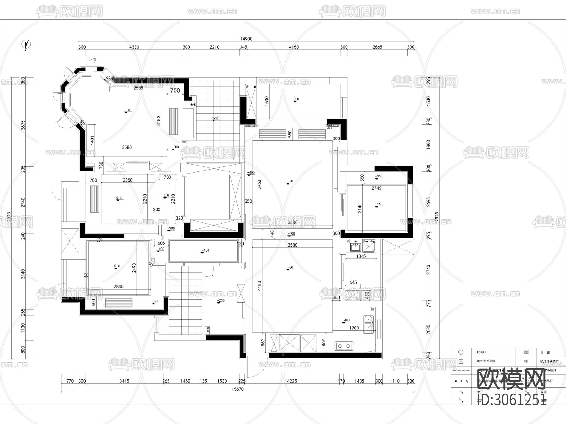 CAD家装别墅全套cad施工图下载（渲染图1）