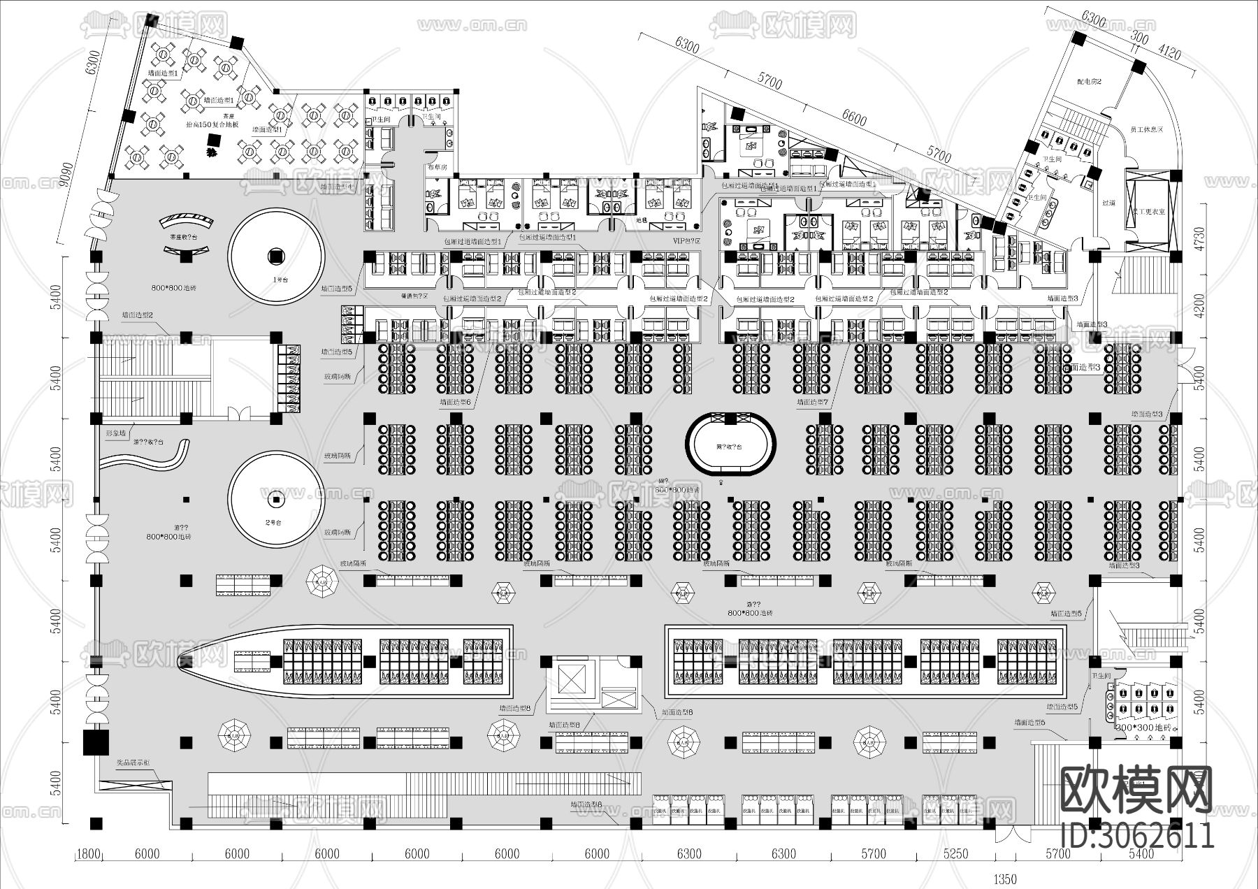 3000㎡电玩城cad平面图下载（渲染图2）