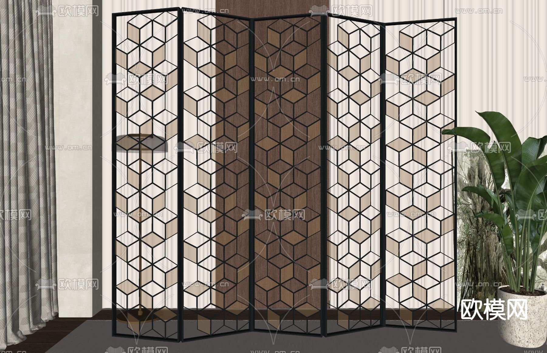 简欧屏风 隔断su模型下载（渲染图2）