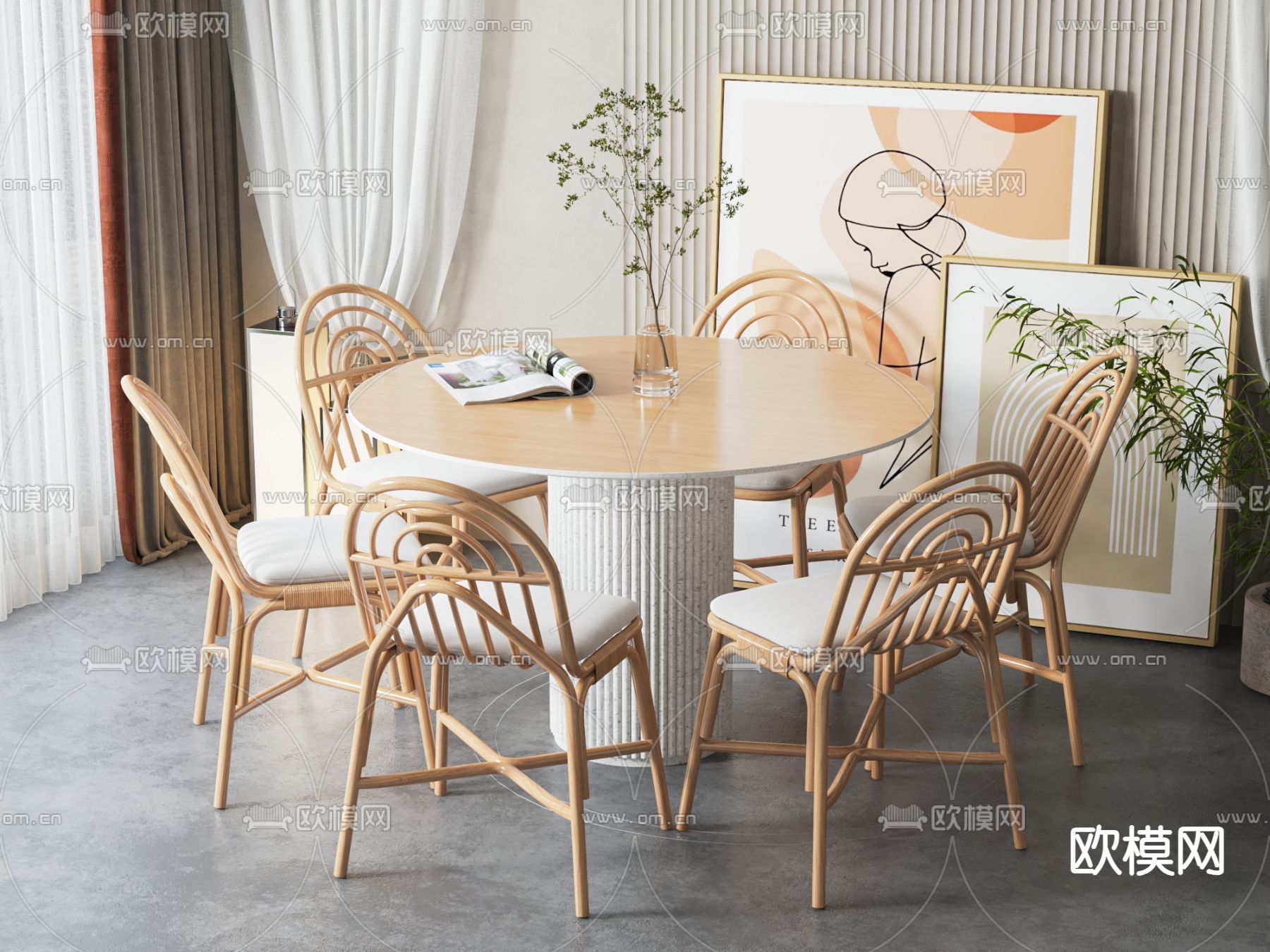 现代餐桌椅su模型下载（渲染图2）