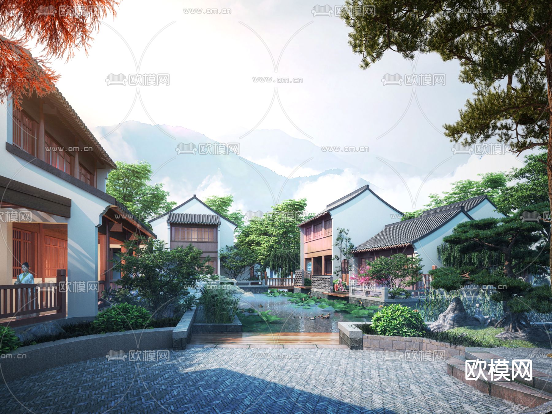 新中式古建 湿地公园3d模型下载