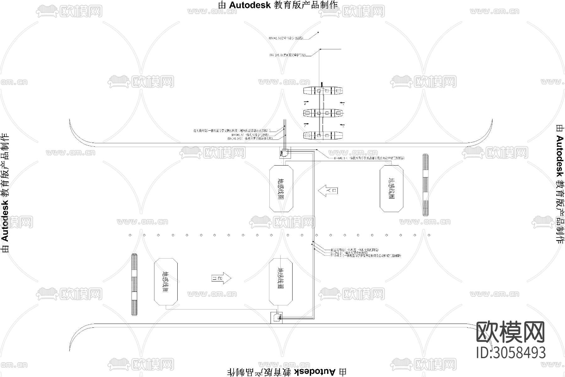 出入口车牌识别道闸布线图cad大样图下载（渲染图7）