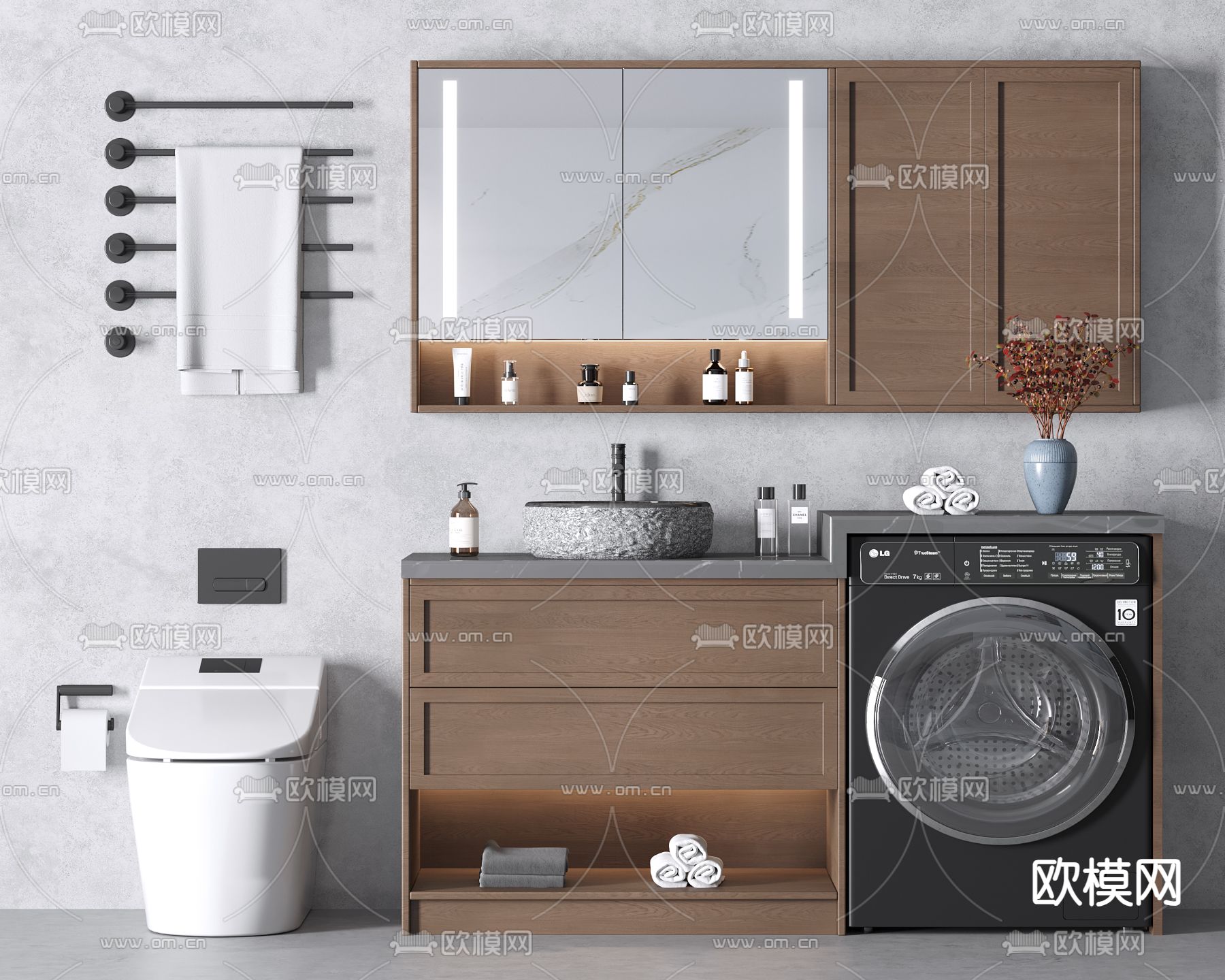 侘寂浴室柜 洗手台3d模型下载