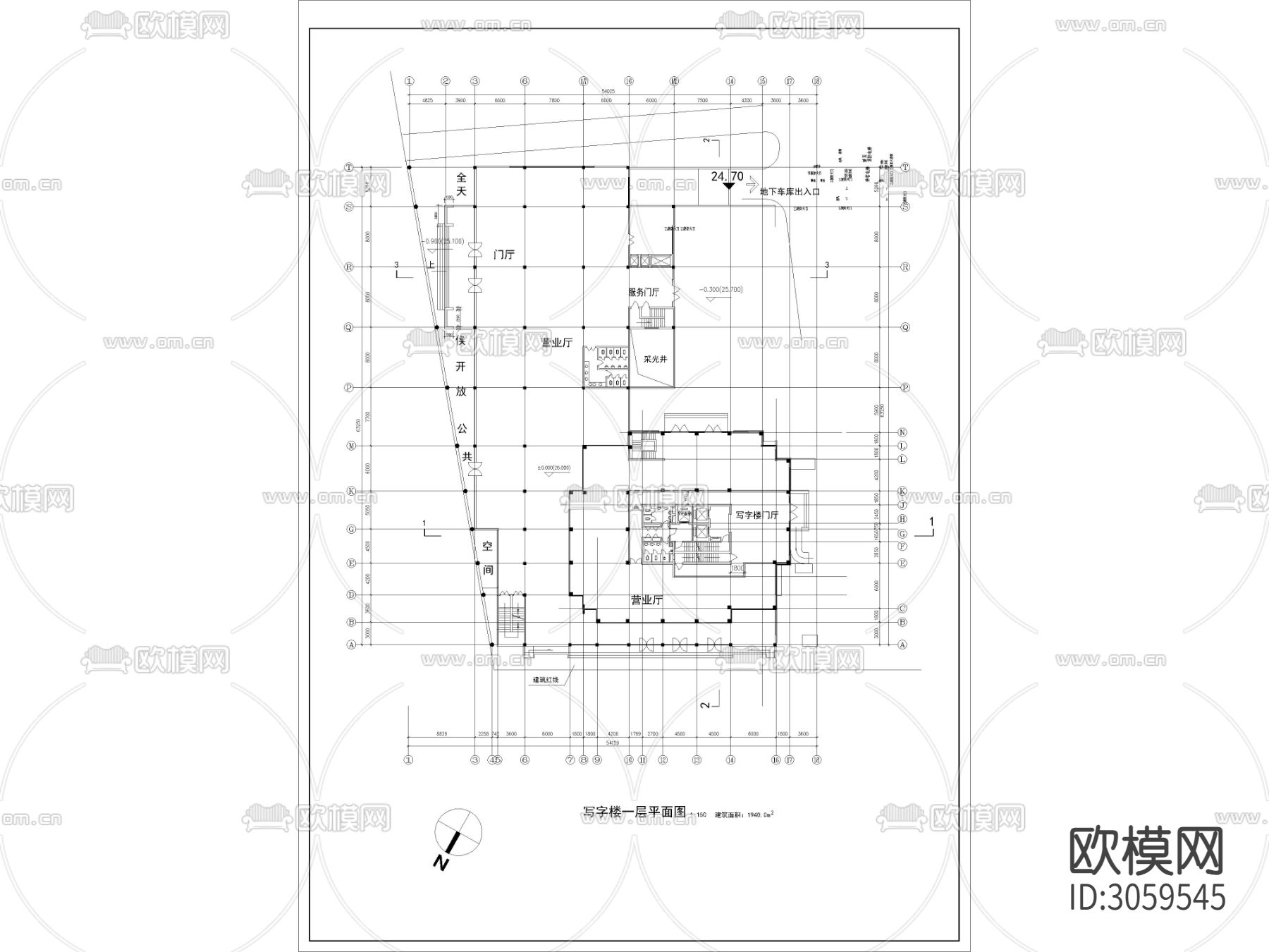 高层写字楼建筑图cad施工图下载（渲染图3）