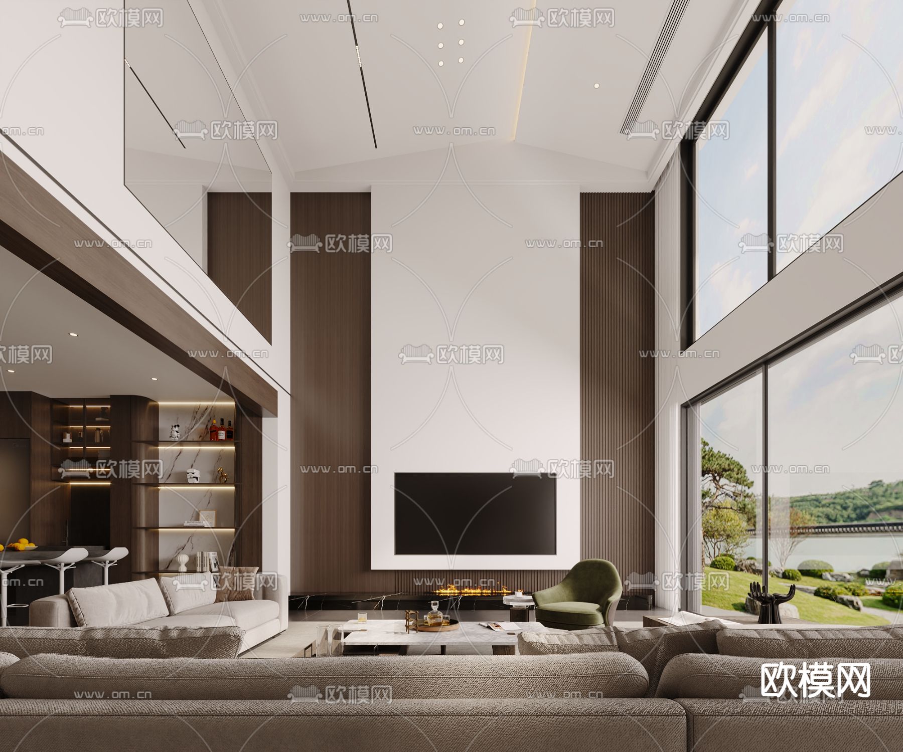 现代挑空客厅su模型下载（渲染图3）