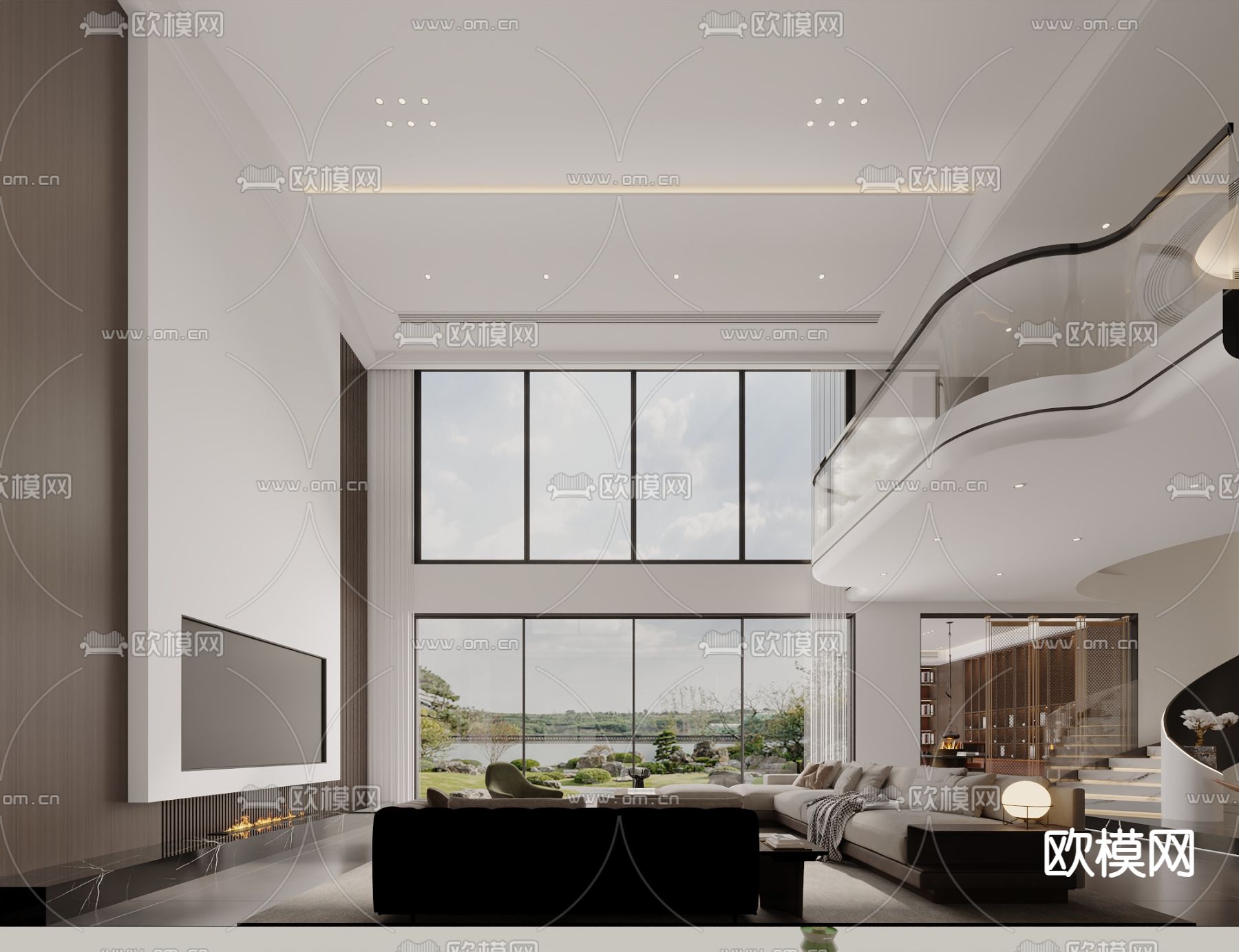 现代挑空客厅su模型下载（渲染图2）