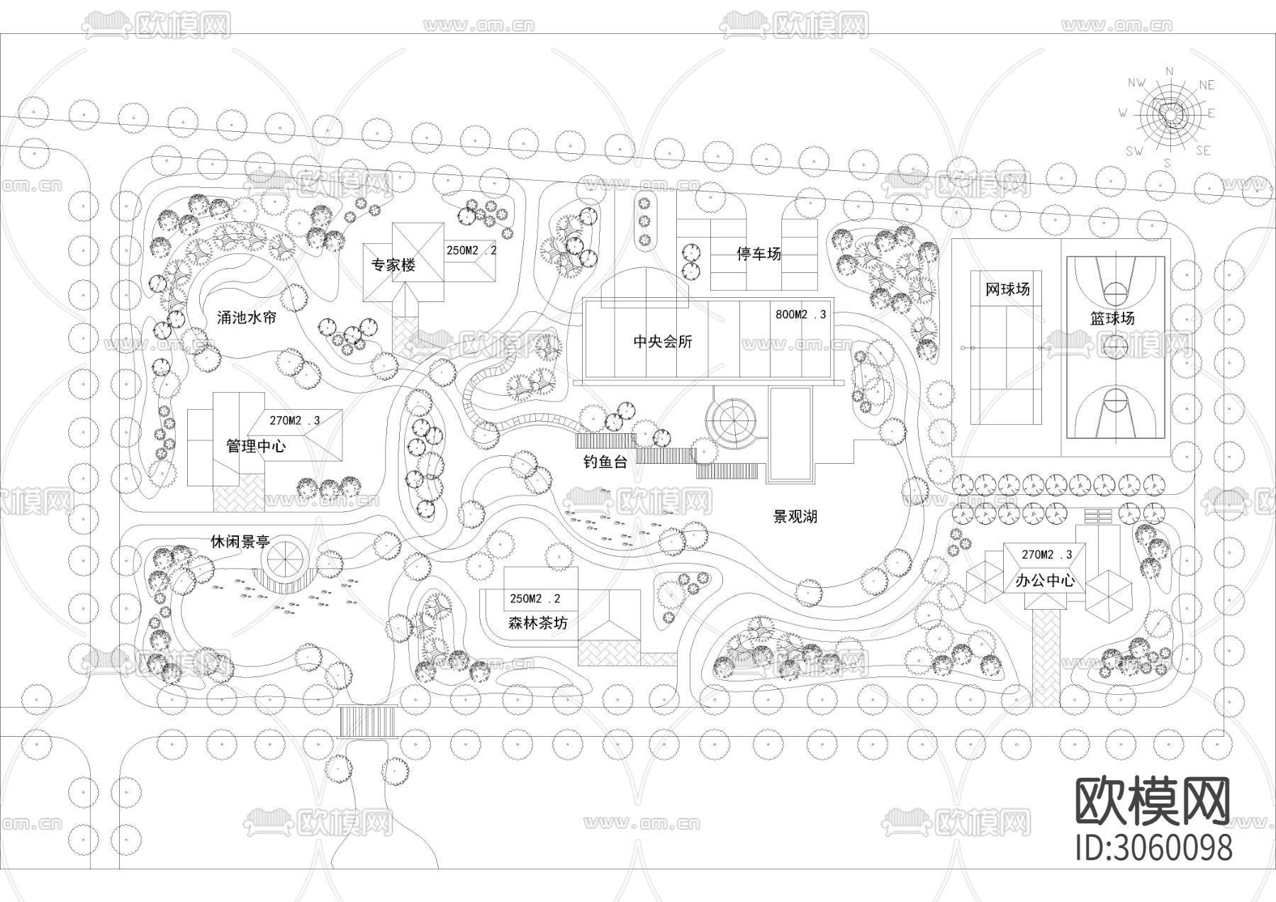 35套酒店會(huì)所度假村生態(tài)園規(guī)劃cad施工圖下載（渲染圖5）
