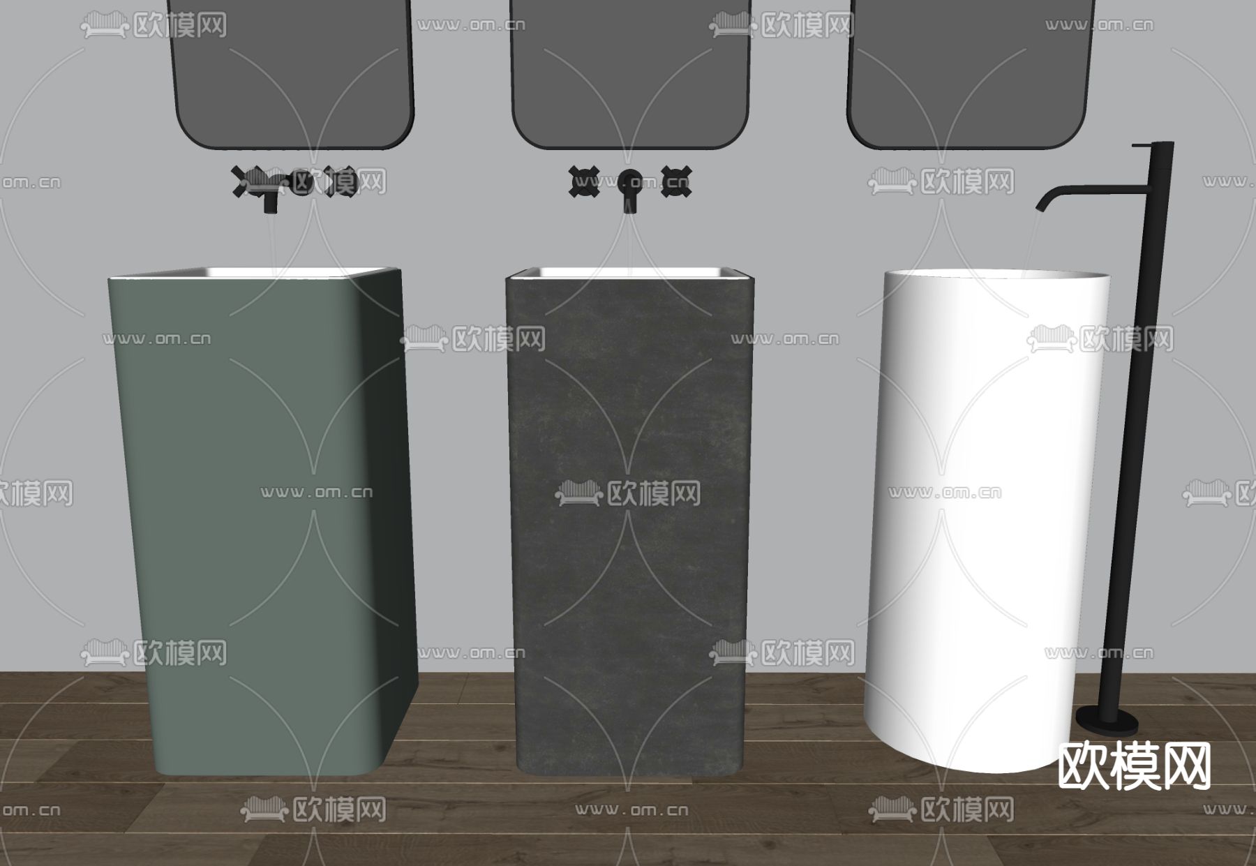 现代立柱盆 落地盆 洗手盆su模型下载（渲染图1）