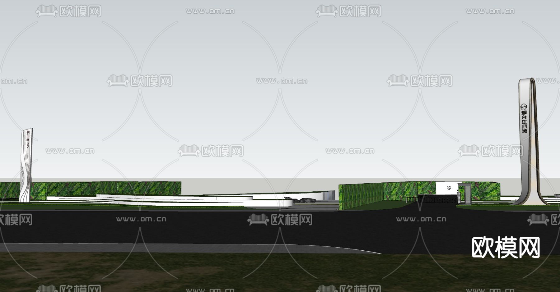 现代精神堡垒 标识标志塔su模型下载（渲染图4）