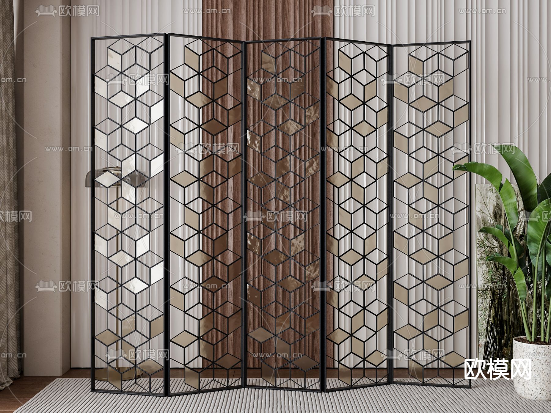 简欧屏风 隔断su模型下载（渲染图1）