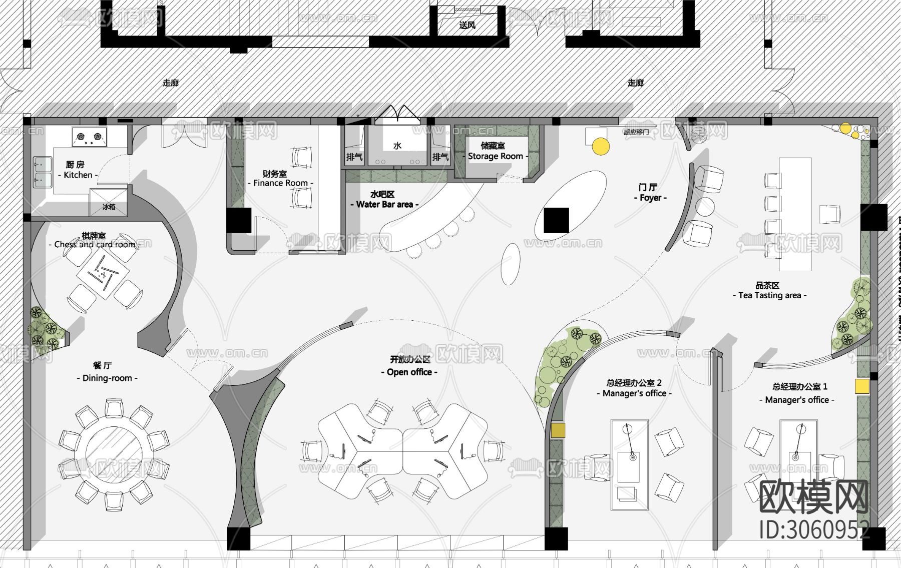 办公空间cad平面图下载（渲染图1）