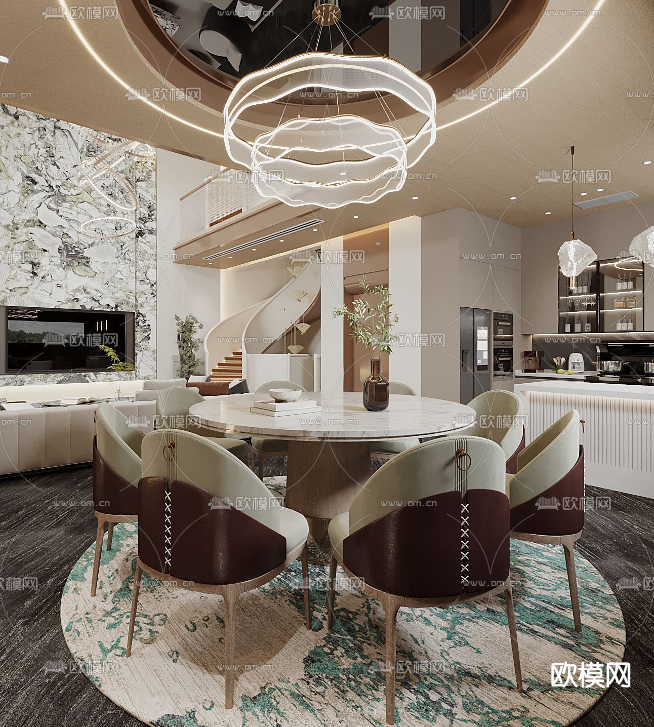 现代别墅客厅 挑空客厅su模型下载（渲染图3）