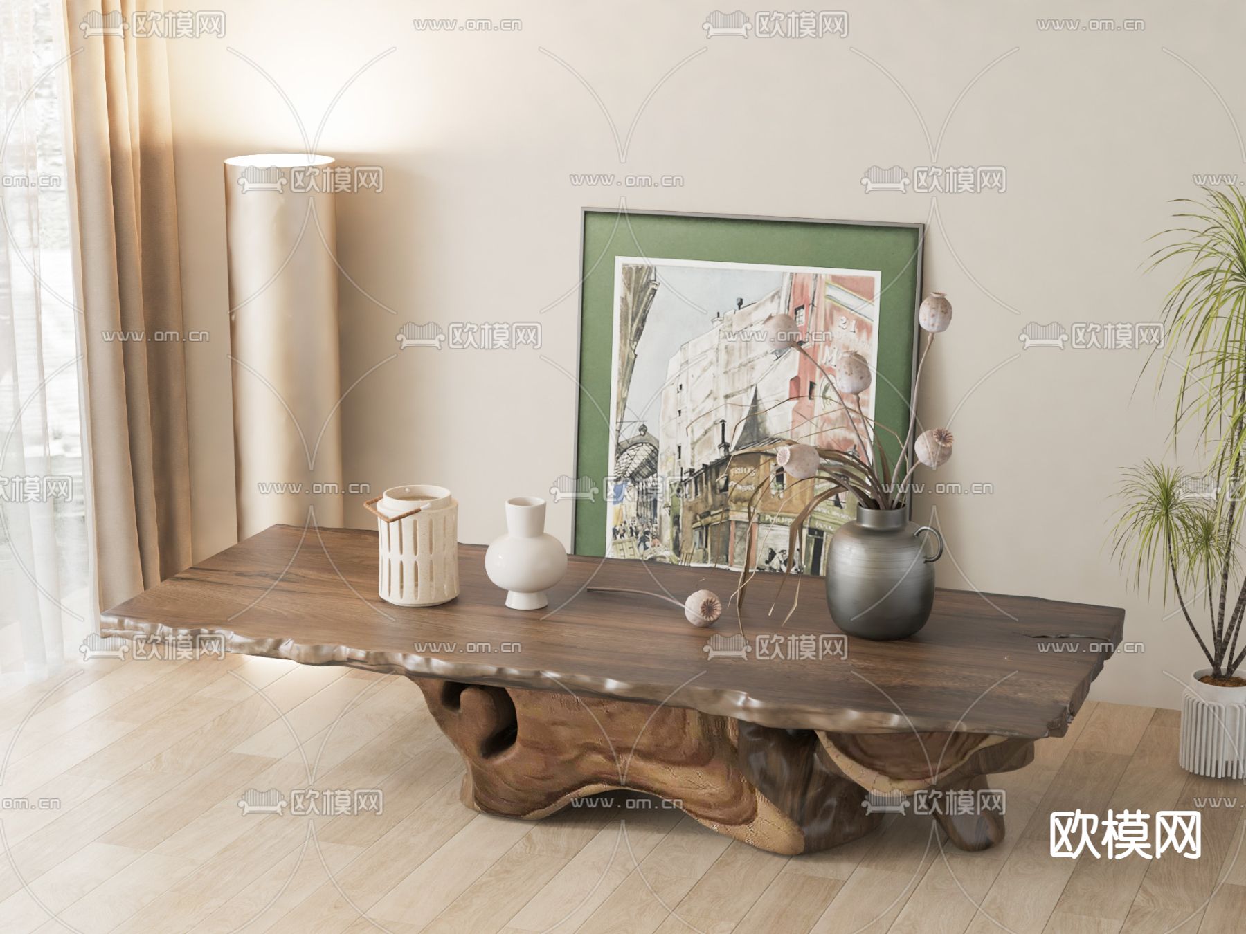 新中式茶几su模型下载（渲染图2）