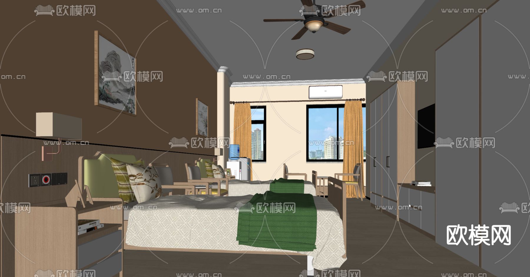 现代养老院 病房su模型下载（渲染图1）