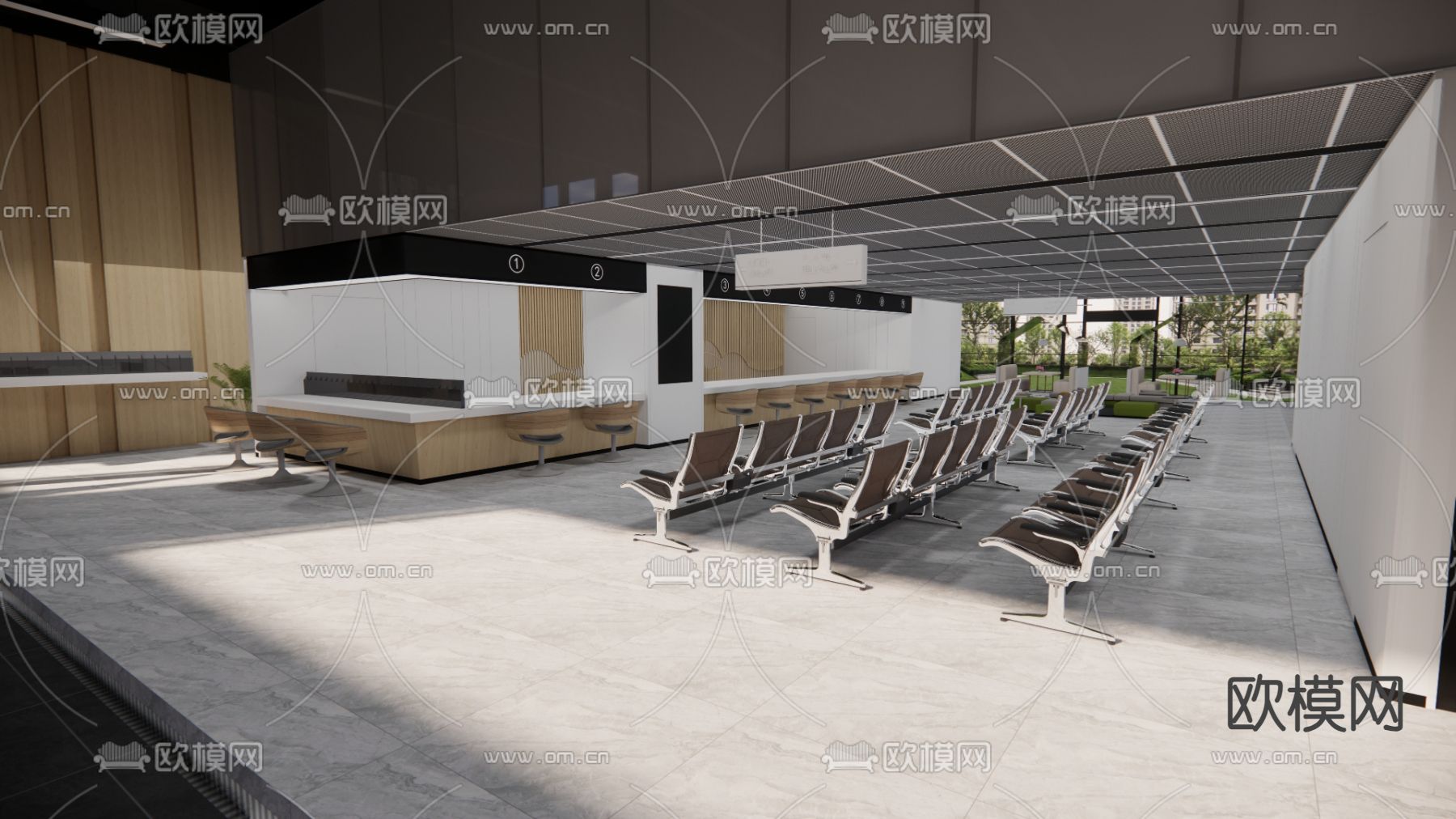 办事大厅 政务大厅su模型下载（渲染图2）