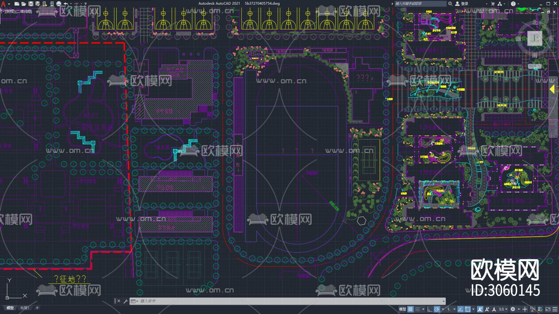CAD大学学院景观规划 学校景观规划 学校 校园cad施工图下载（渲染图3）