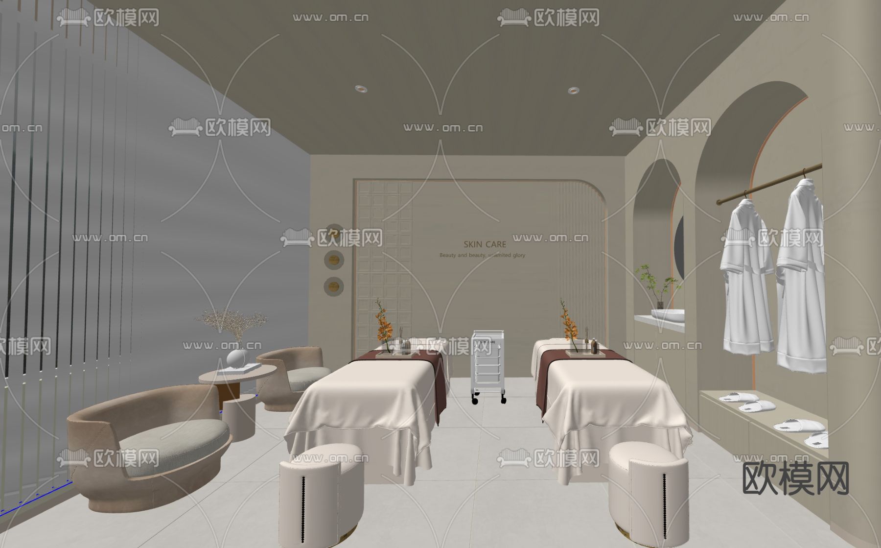 现代美容包间 美容SPA包间su模型下载（渲染图1）