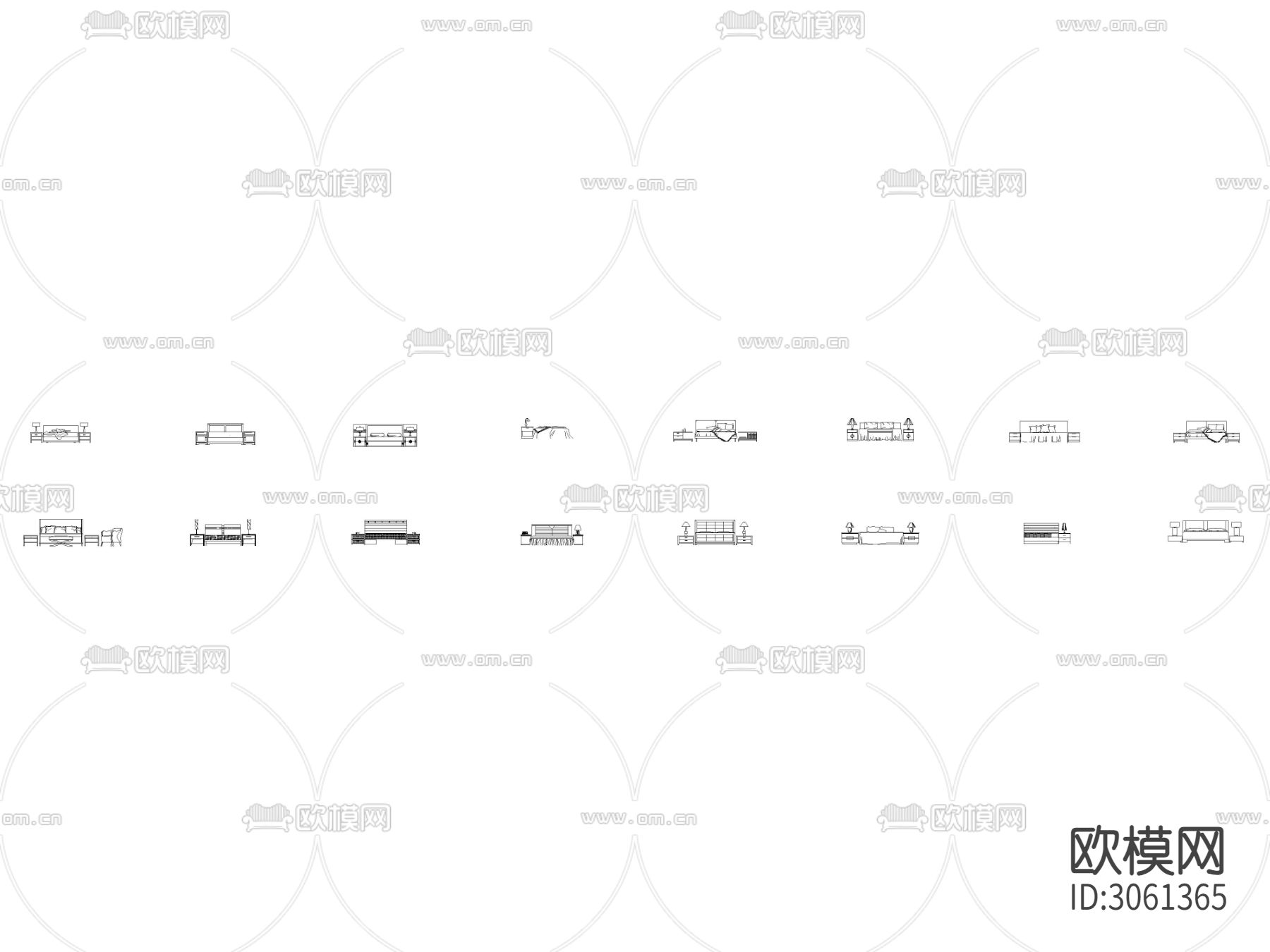 CAD床类 床头柜立面 侧面cad图库下载（渲染图1）