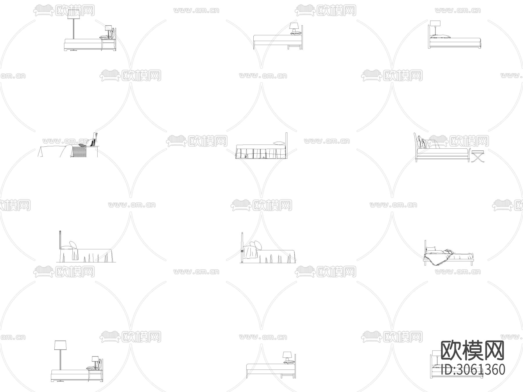 CAD床类立面 侧面cad图库下载（渲染图2）