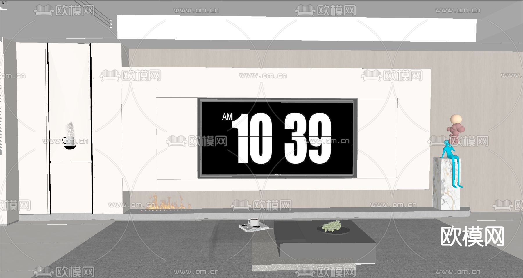 现代电视墙su模型下载（渲染图1）