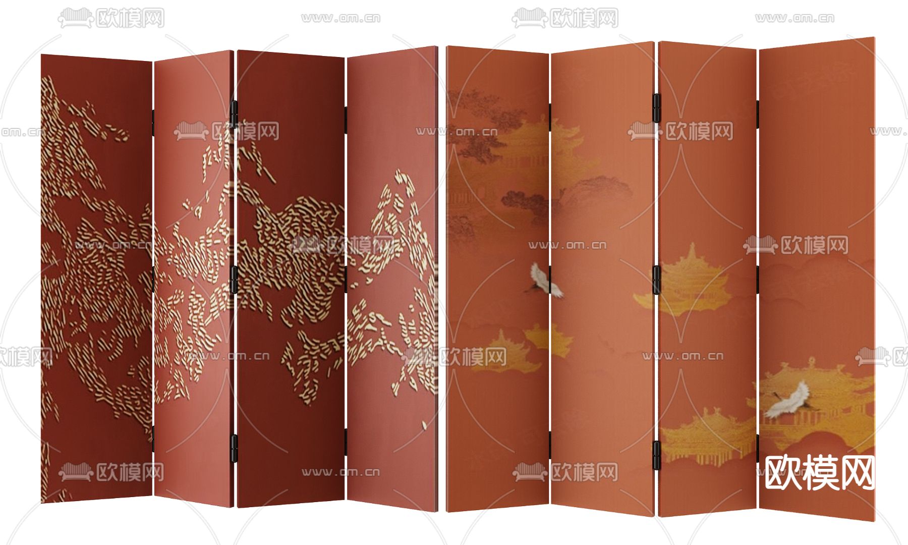 新中式屏风 壁画隔断3d模型下载