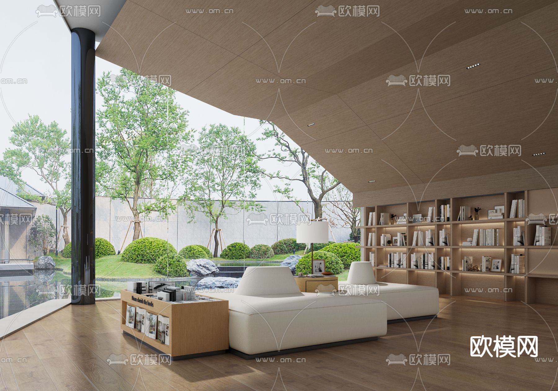 现代图书馆 阅览区 书吧su模型下载（渲染图2）