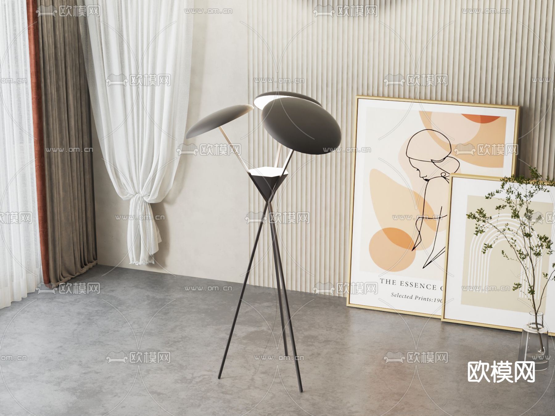 现代落地灯su模型下载（渲染图2）