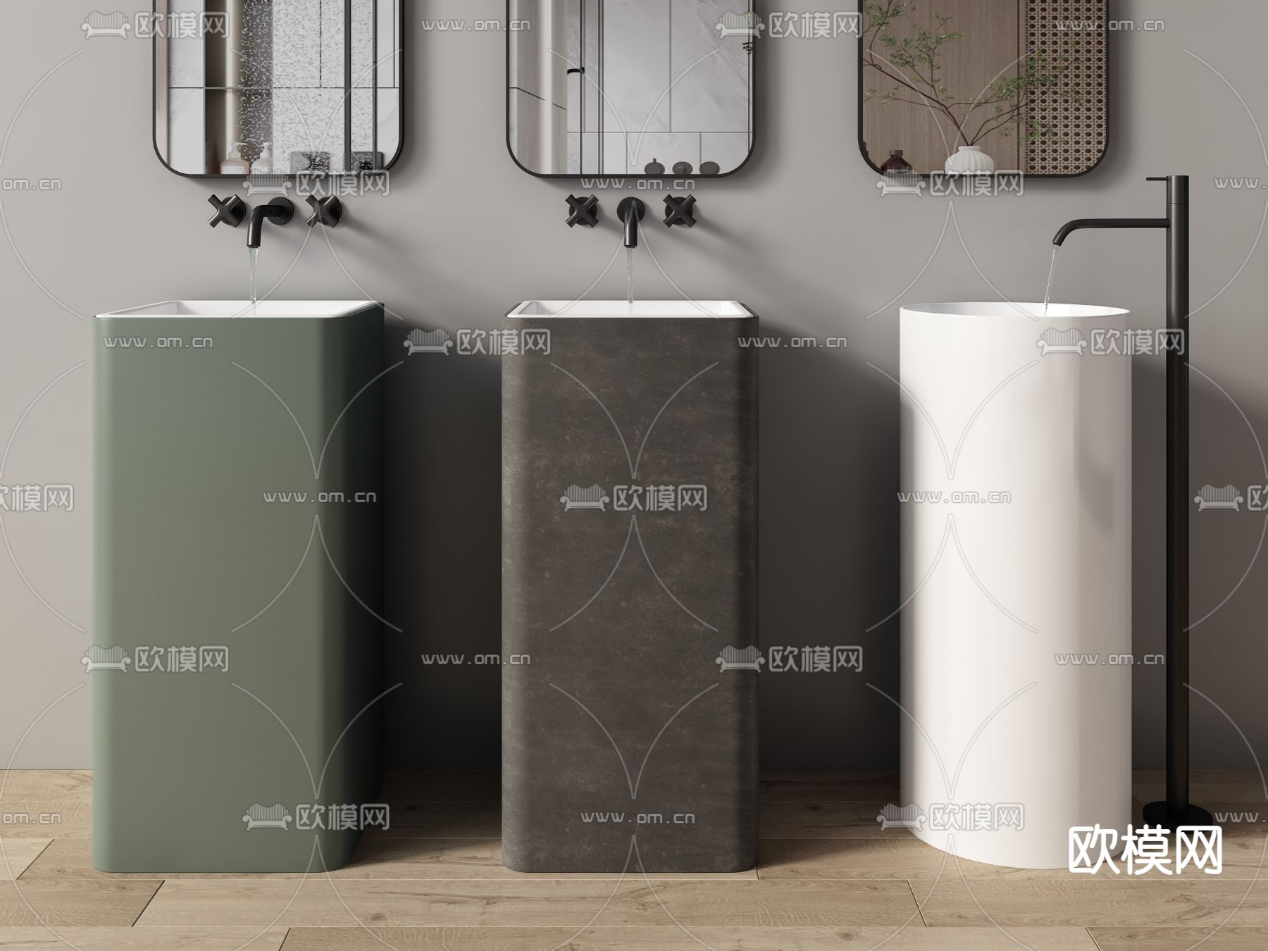 现代立柱盆 落地盆 洗手盆su模型下载（渲染图2）