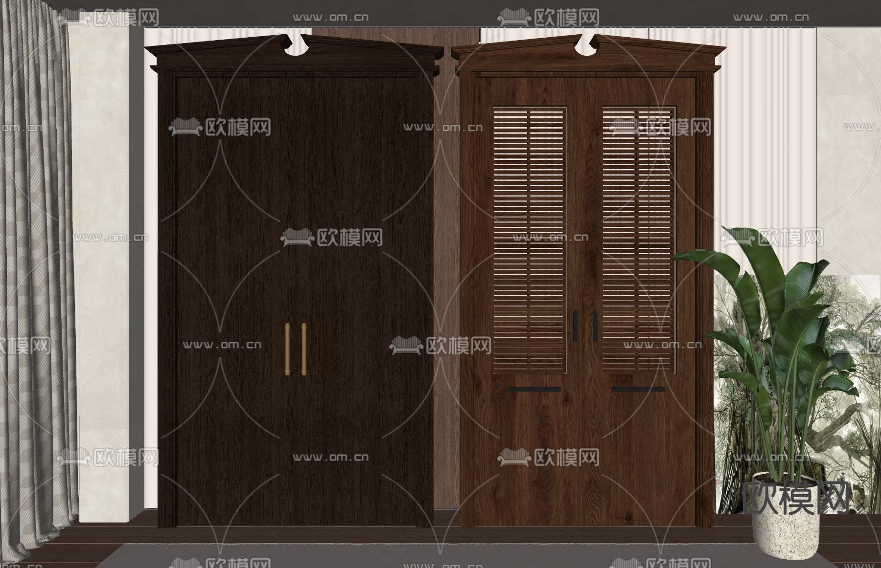 美式双开门su模型下载（渲染图1）