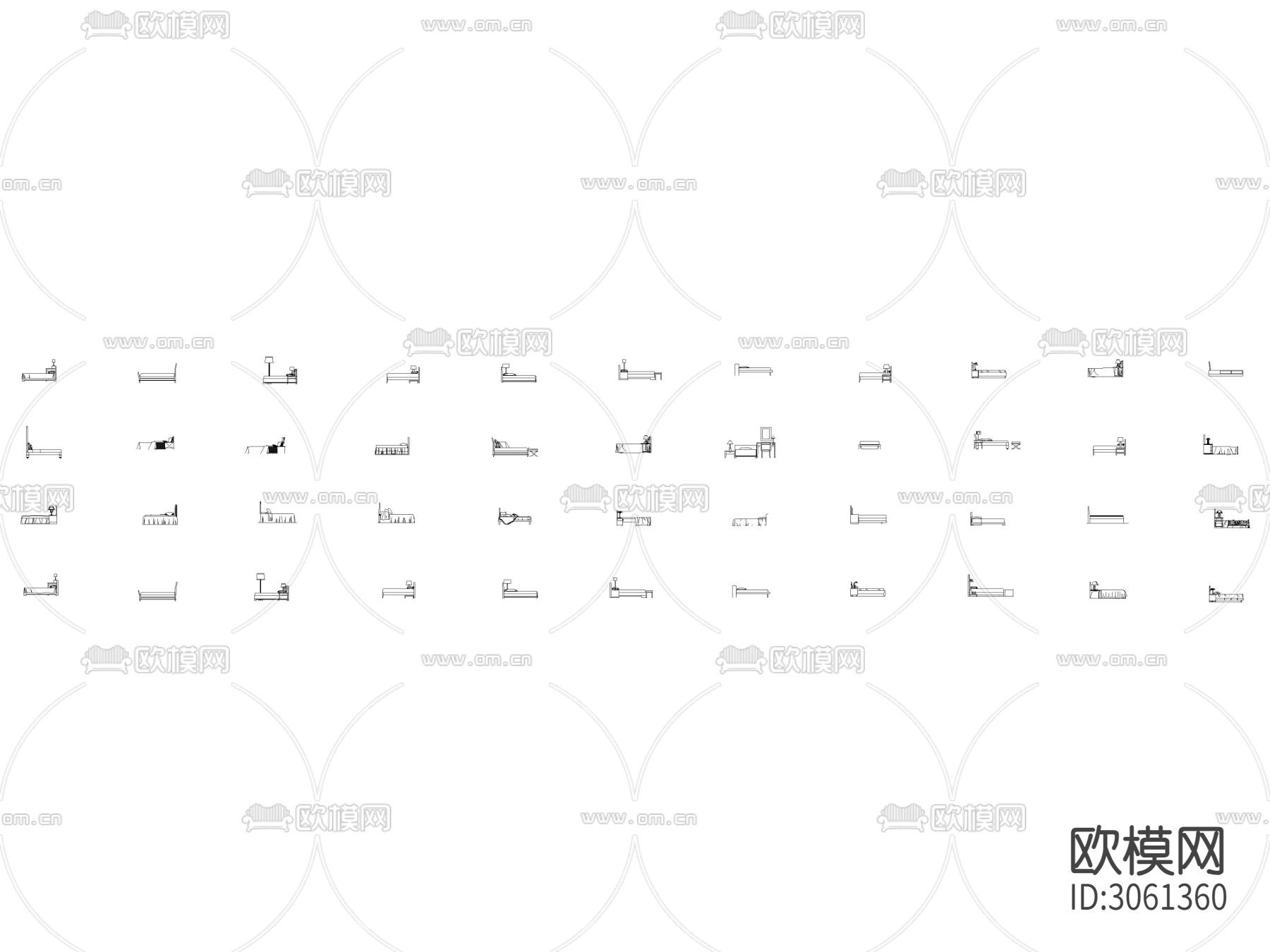 CAD床类立面 侧面cad图库下载（渲染图1）