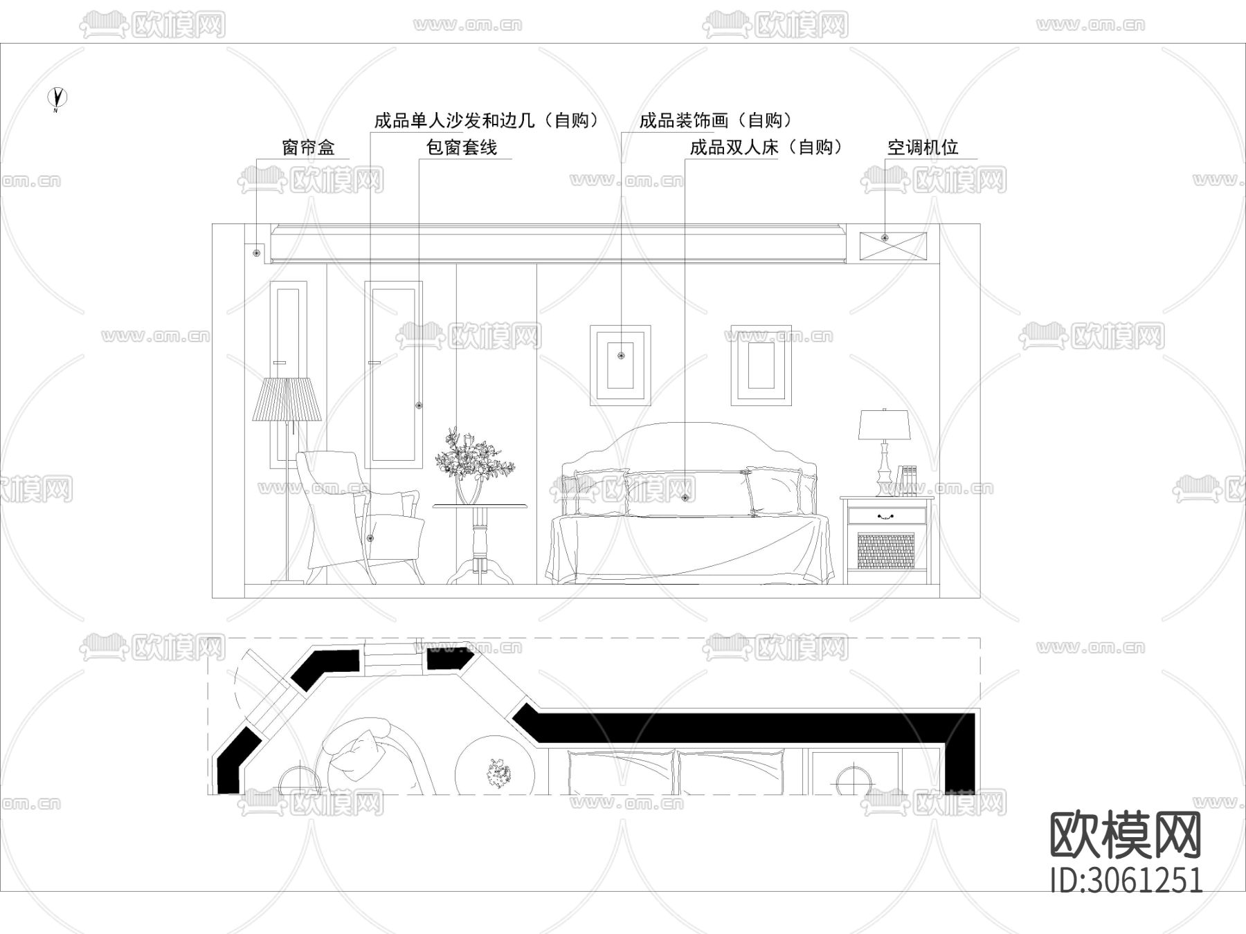 CAD家装别墅全套cad施工图下载（渲染图4）