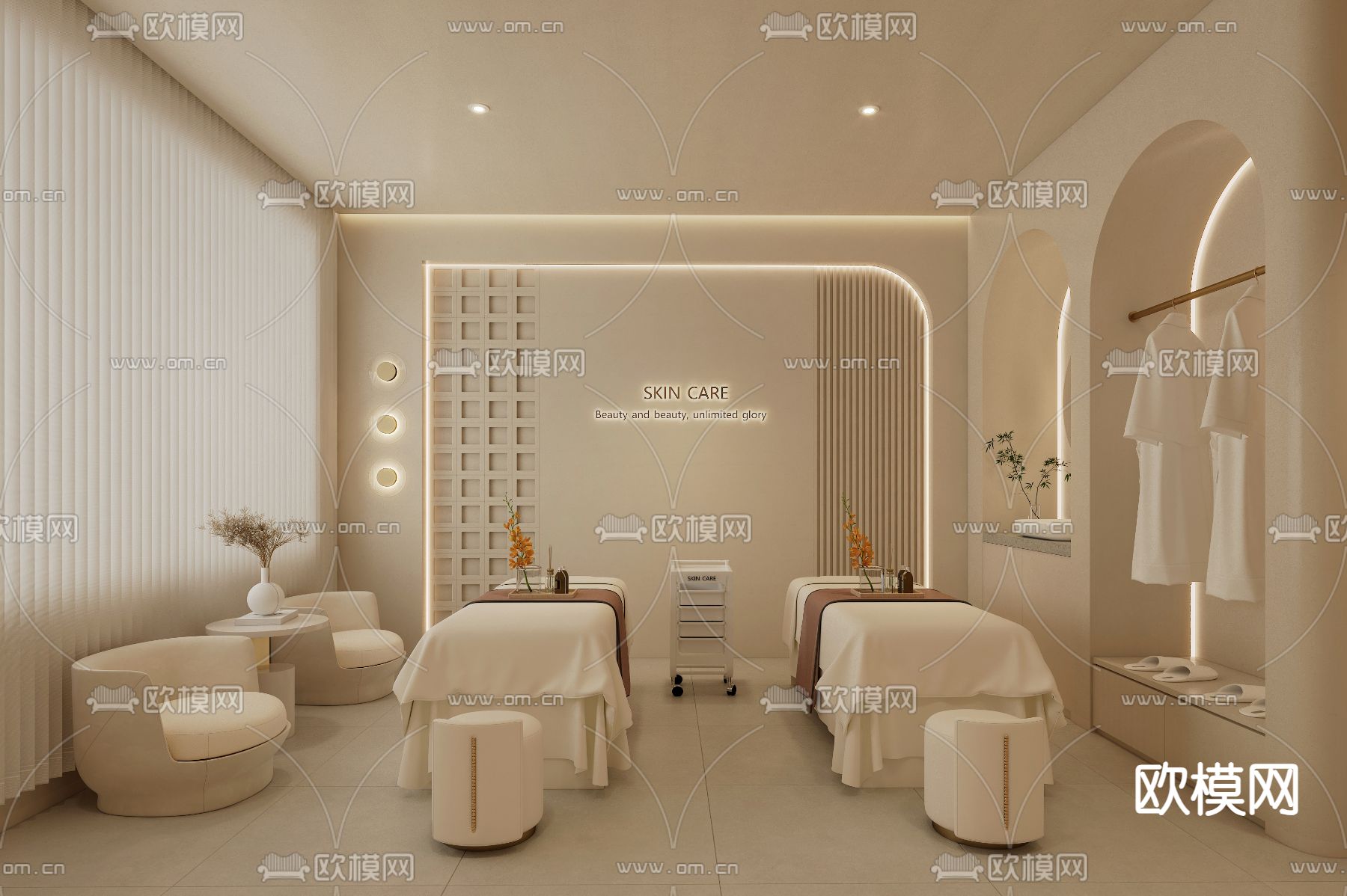 现代美容包间 美容SPA包间su模型下载（渲染图2）