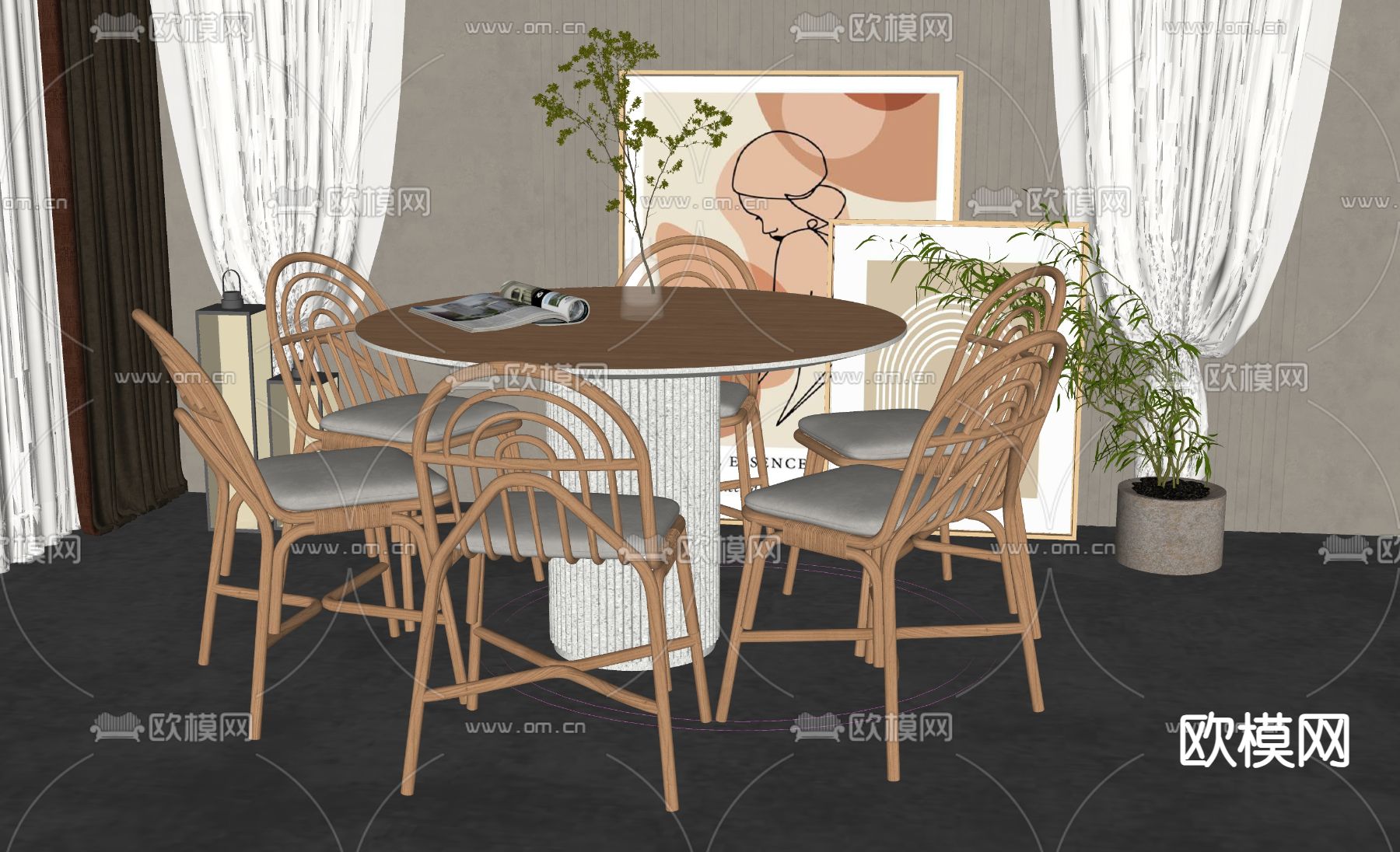 现代餐桌椅su模型下载（渲染图1）