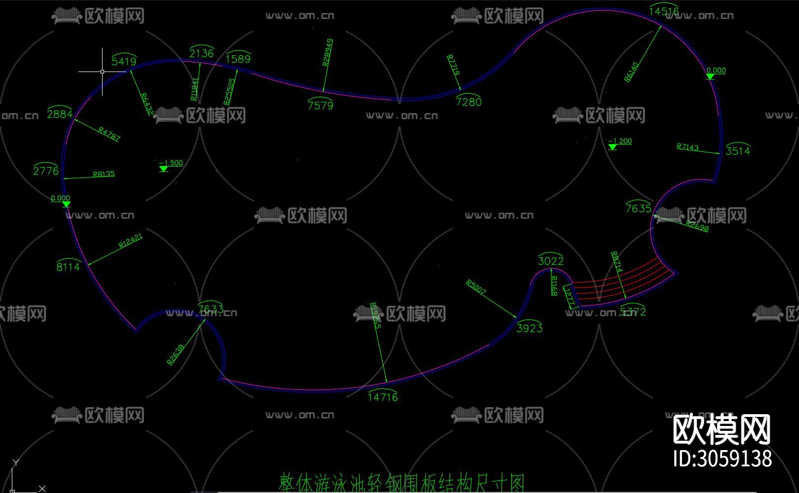游泳池 户外运动场地 游泳池建筑规划cad施工图下载（渲染图3）