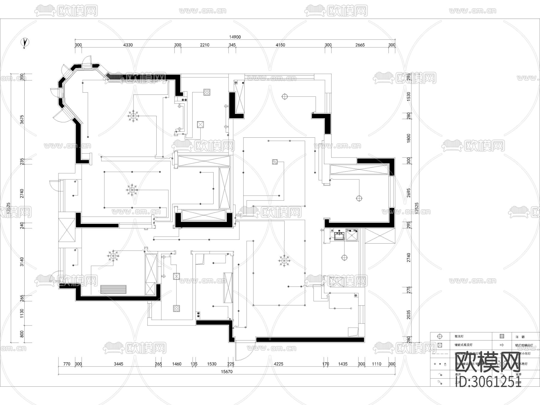 CAD家装别墅全套cad施工图下载（渲染图3）
