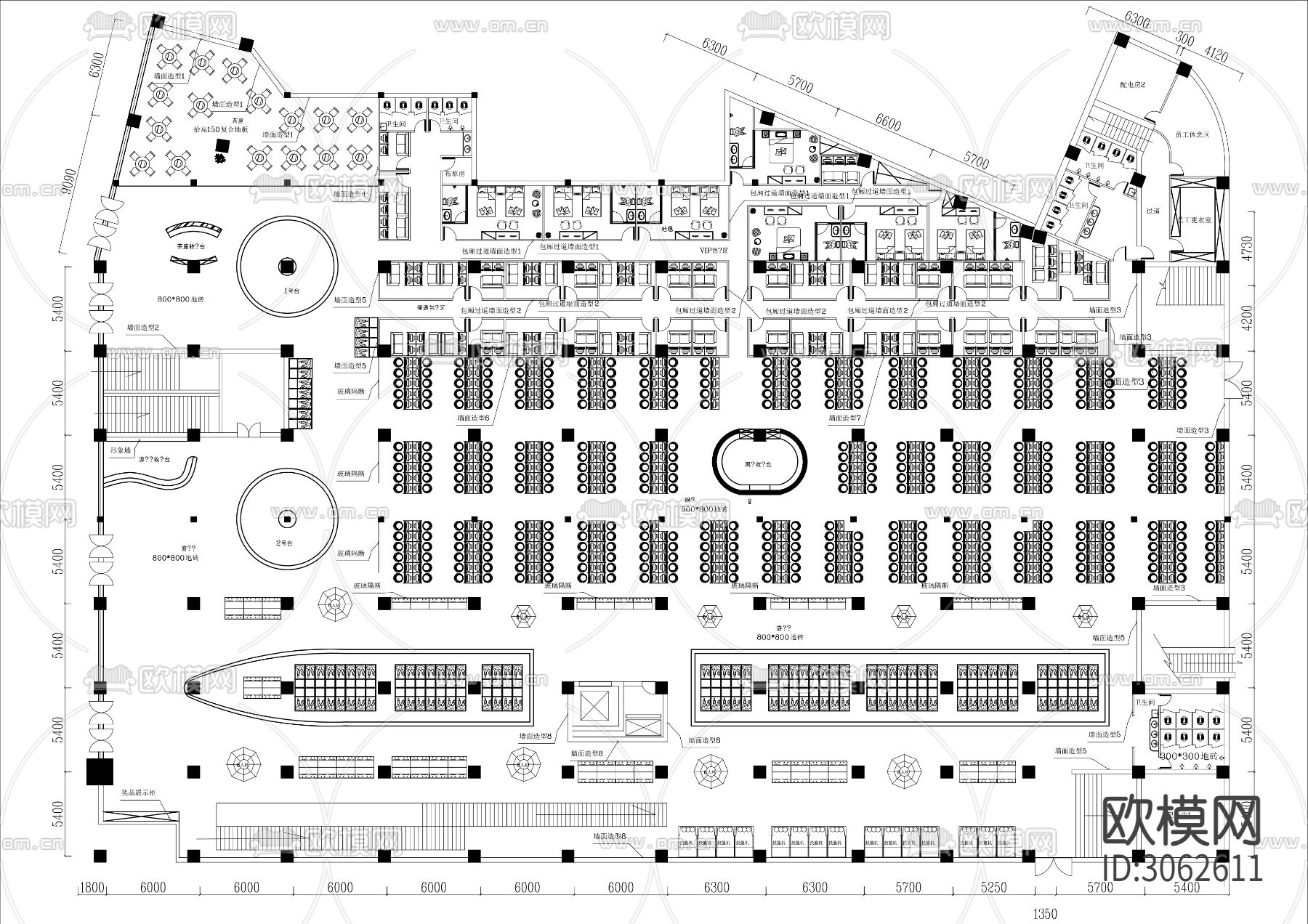 3000㎡电玩城cad平面图下载（渲染图1）