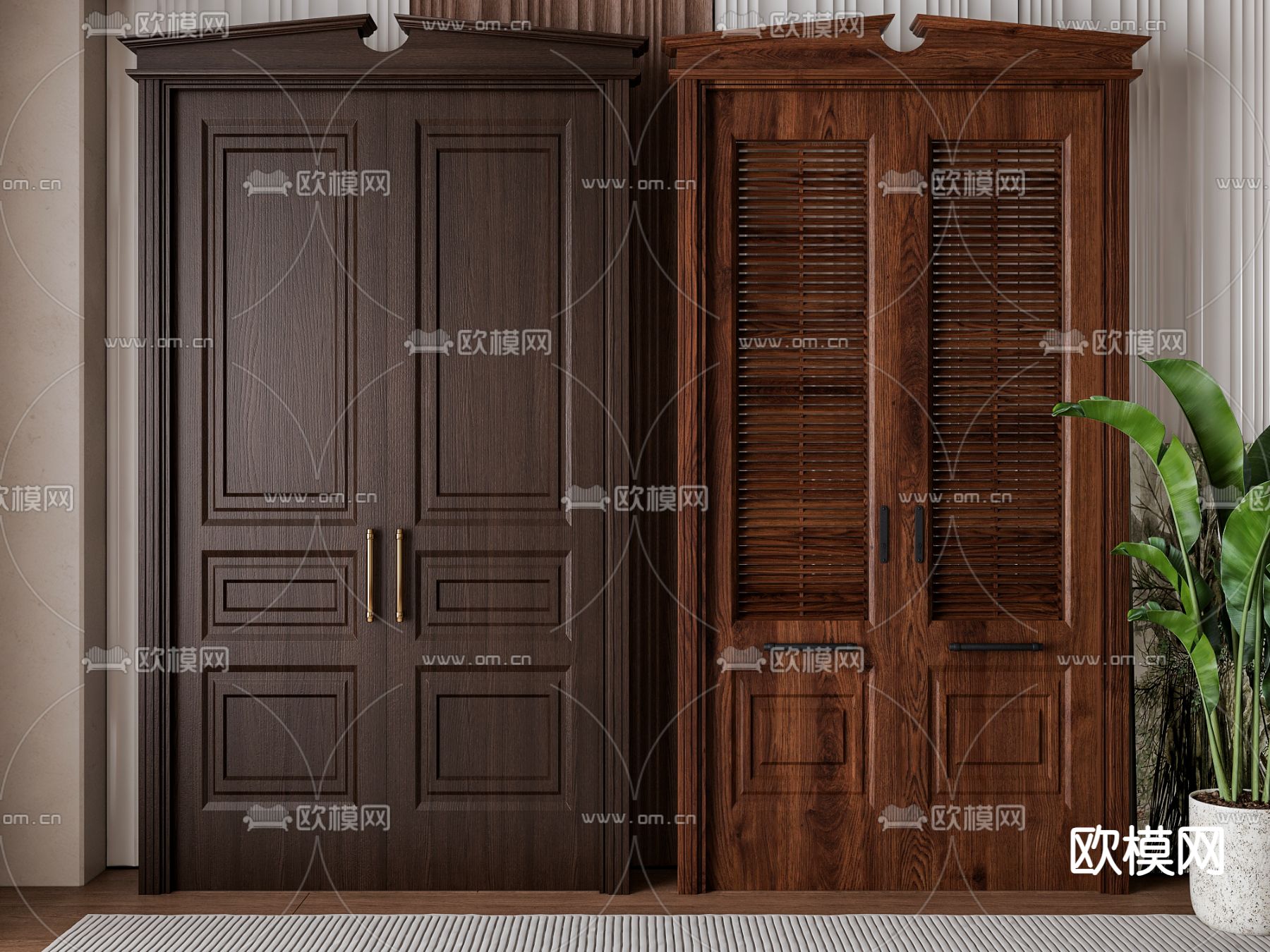 美式双开门su模型下载（渲染图2）