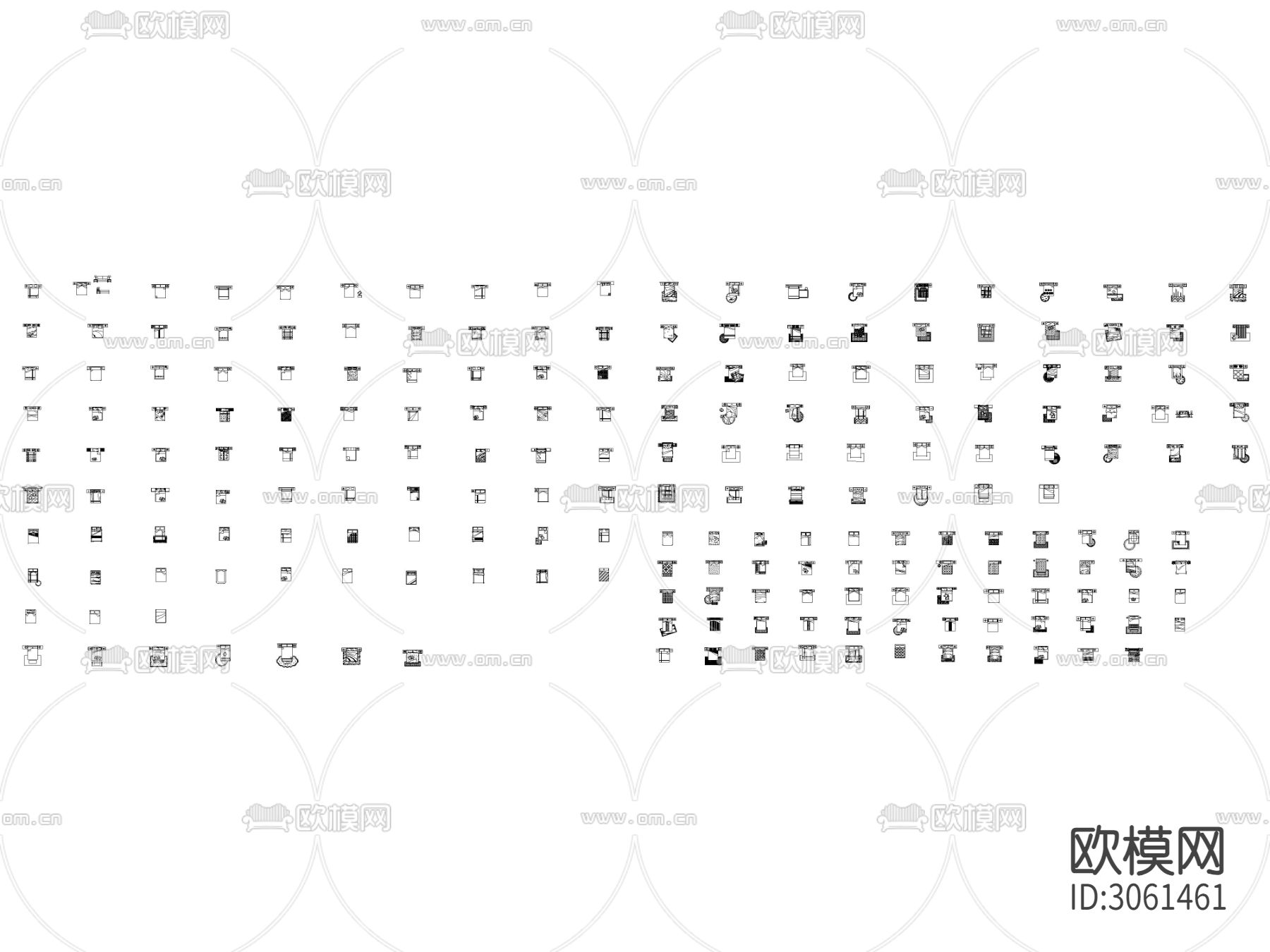 1500单人床 双人床 床头柜cad图库下载（渲染图1）