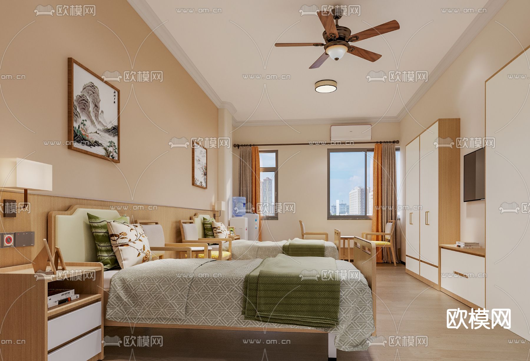 现代养老院 病房su模型下载（渲染图2）