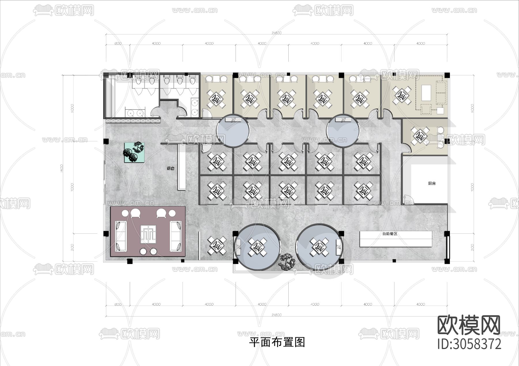350㎡棋牌麻将馆cad平面图下载（渲染图2）