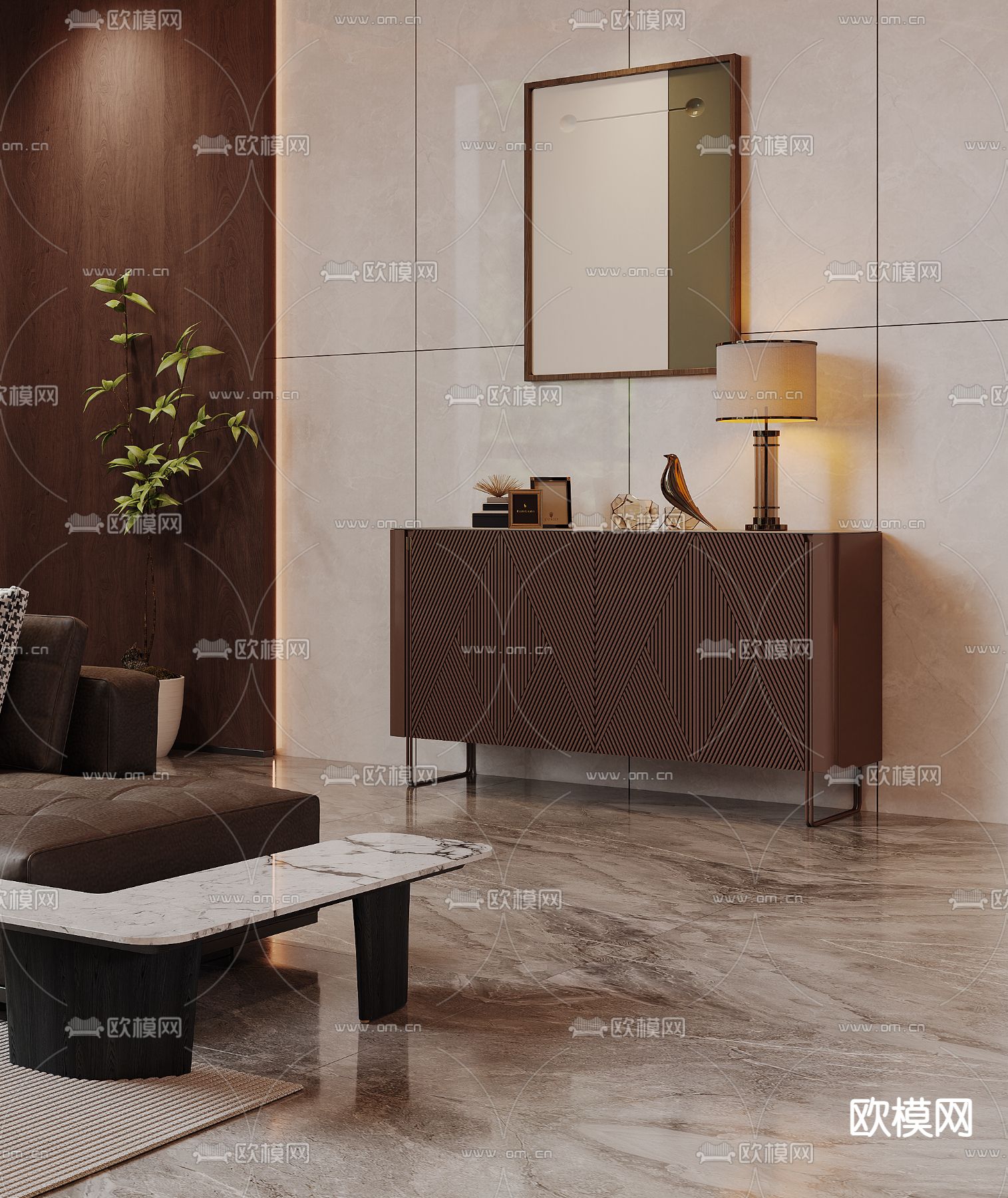 别墅客厅 别墅中空3d模型下载（渲染图2）