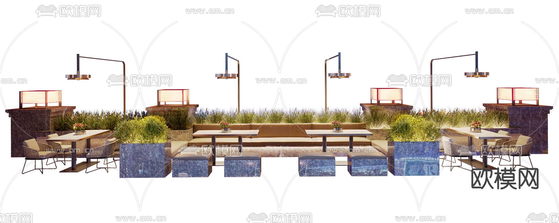 卡座餐桌椅 餐厅卡座 卡座沙发3d模型下载（渲染图2）