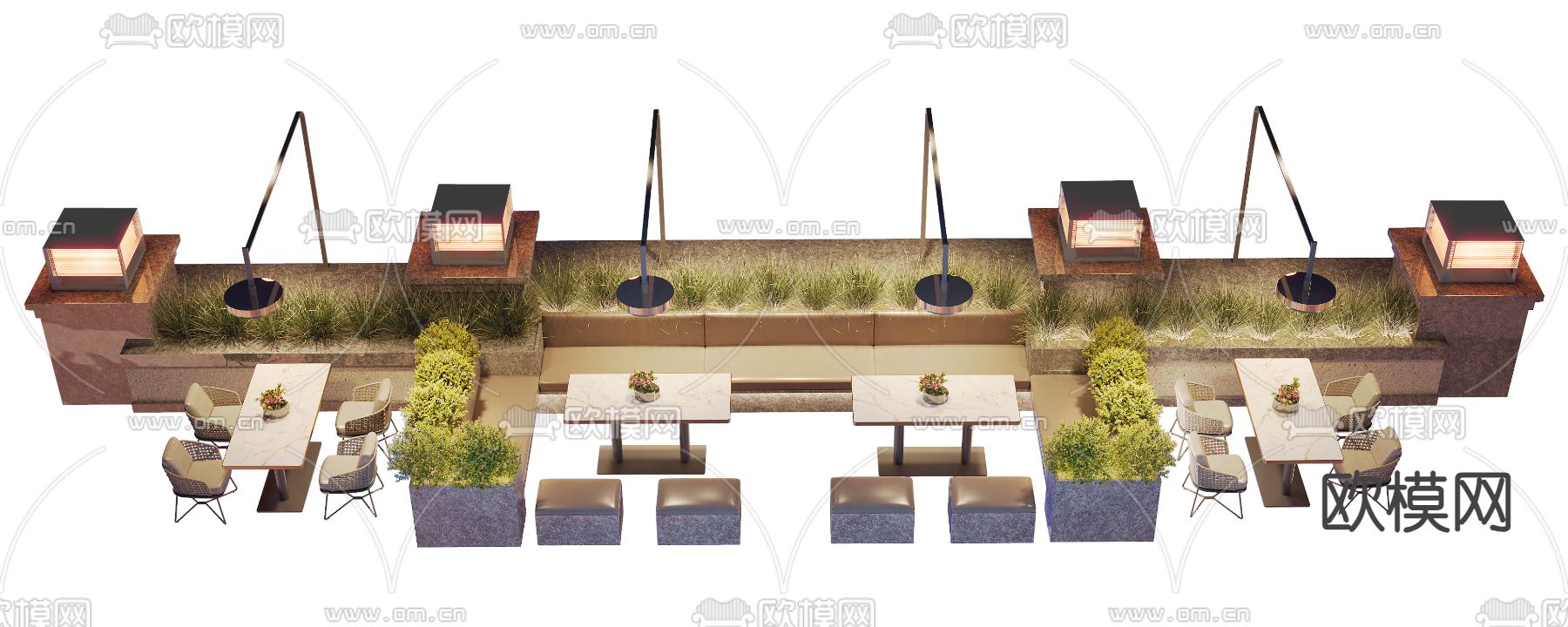 卡座餐桌椅 餐厅卡座 卡座沙发3d模型下载（渲染图3）