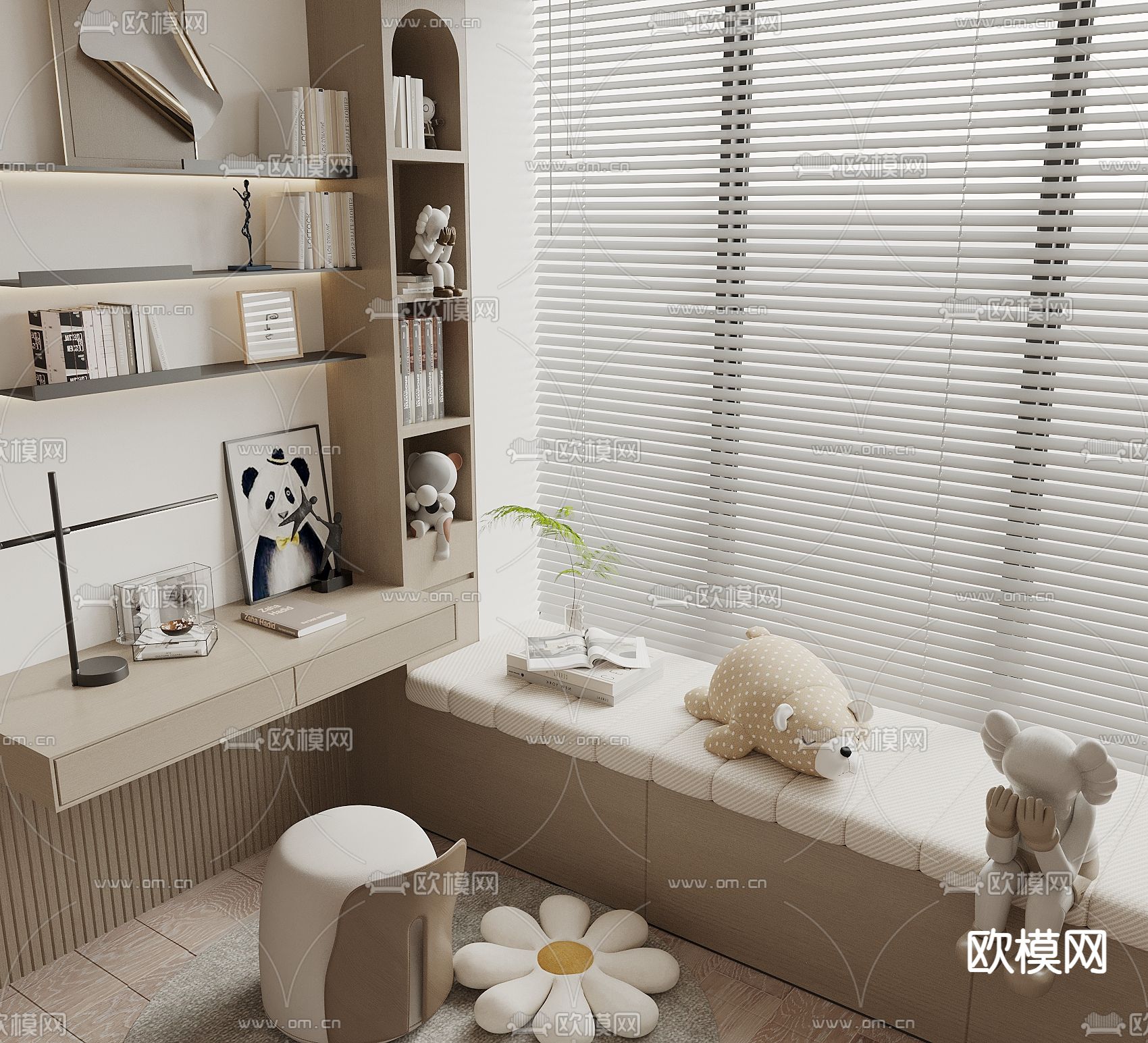 飘窗 飘台 窗帘 飘窗垫3d模型下载