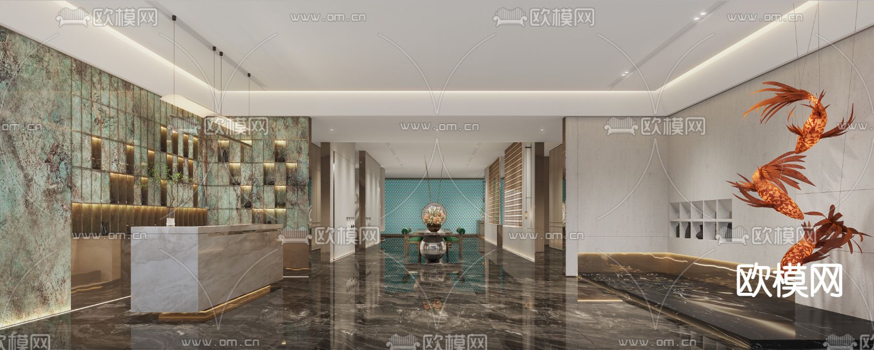 酒店大堂 前台接待3d模型下载（渲染图1）